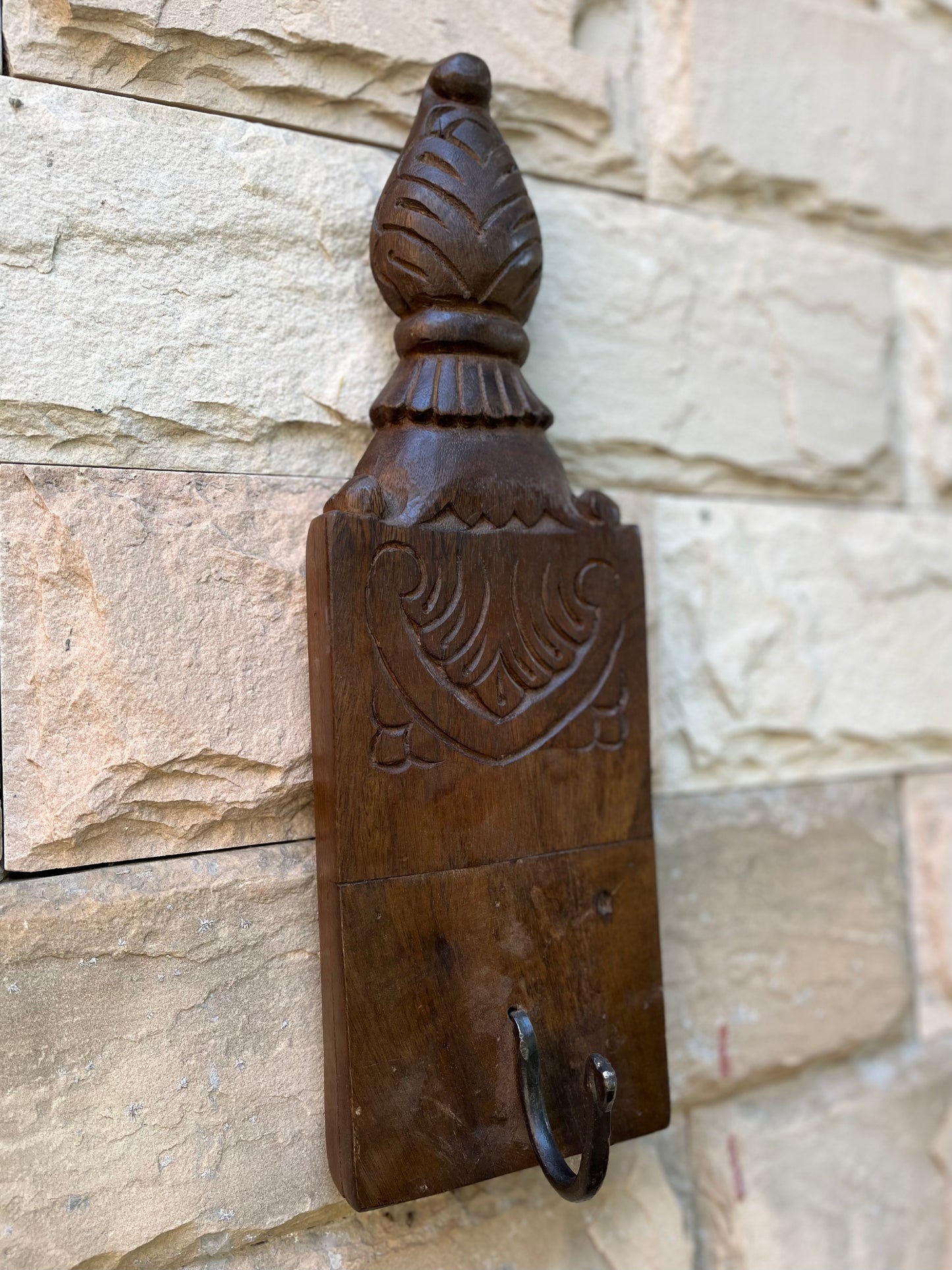 Vintage Wooden carved Iron Wall Hook