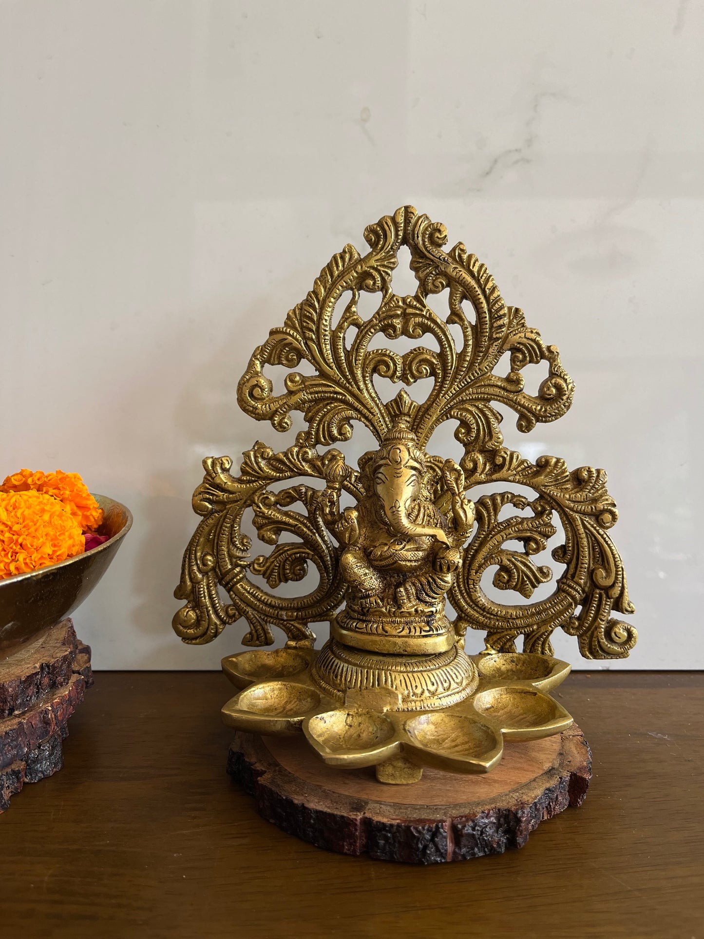 Brass Ganesha Lamp Six Diya