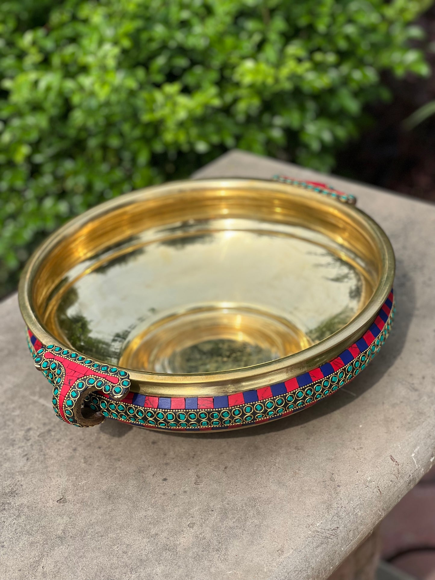 Brass Gold Urli With Stone 14”