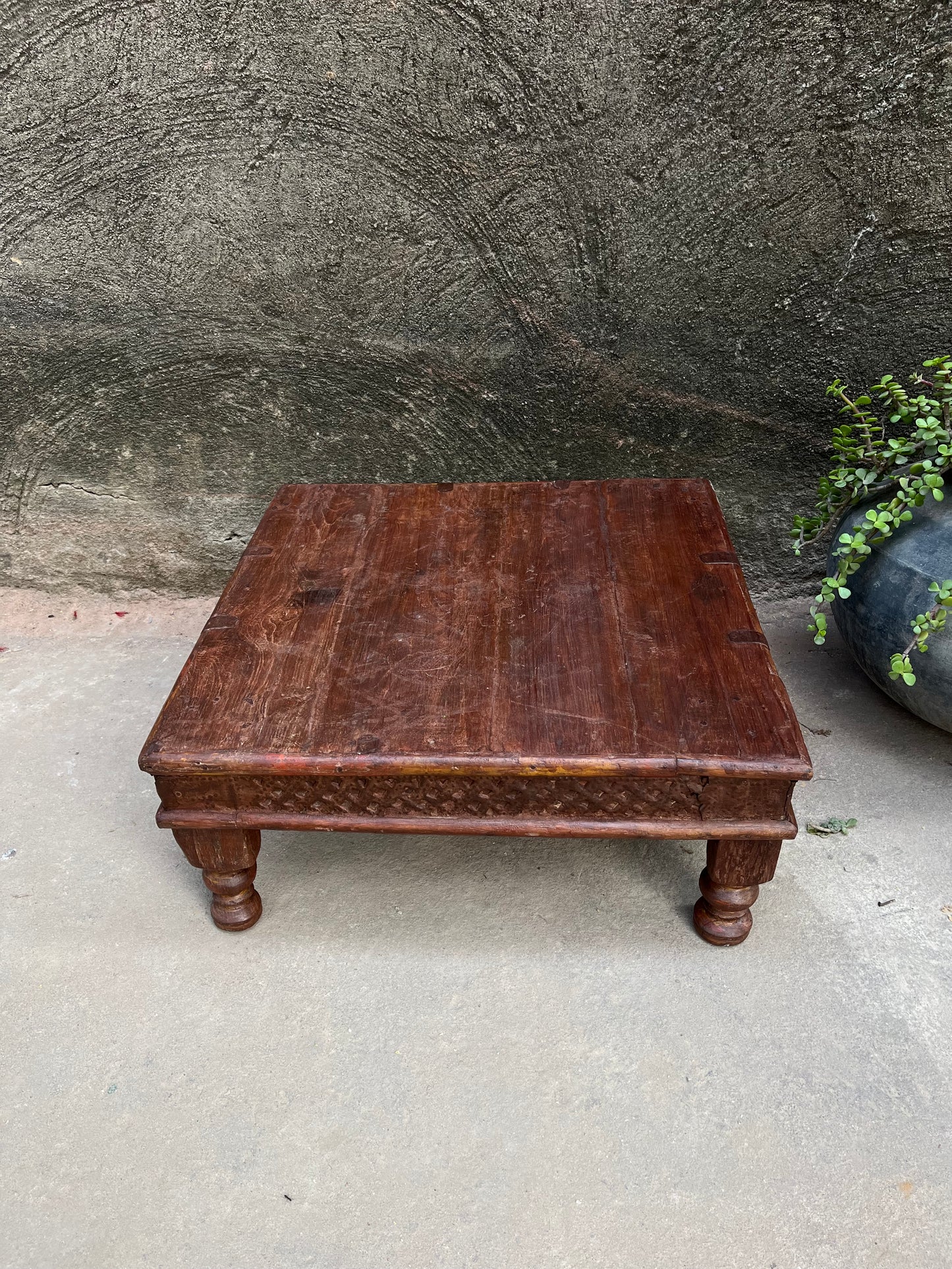 Old Teak Wood Square Chowki