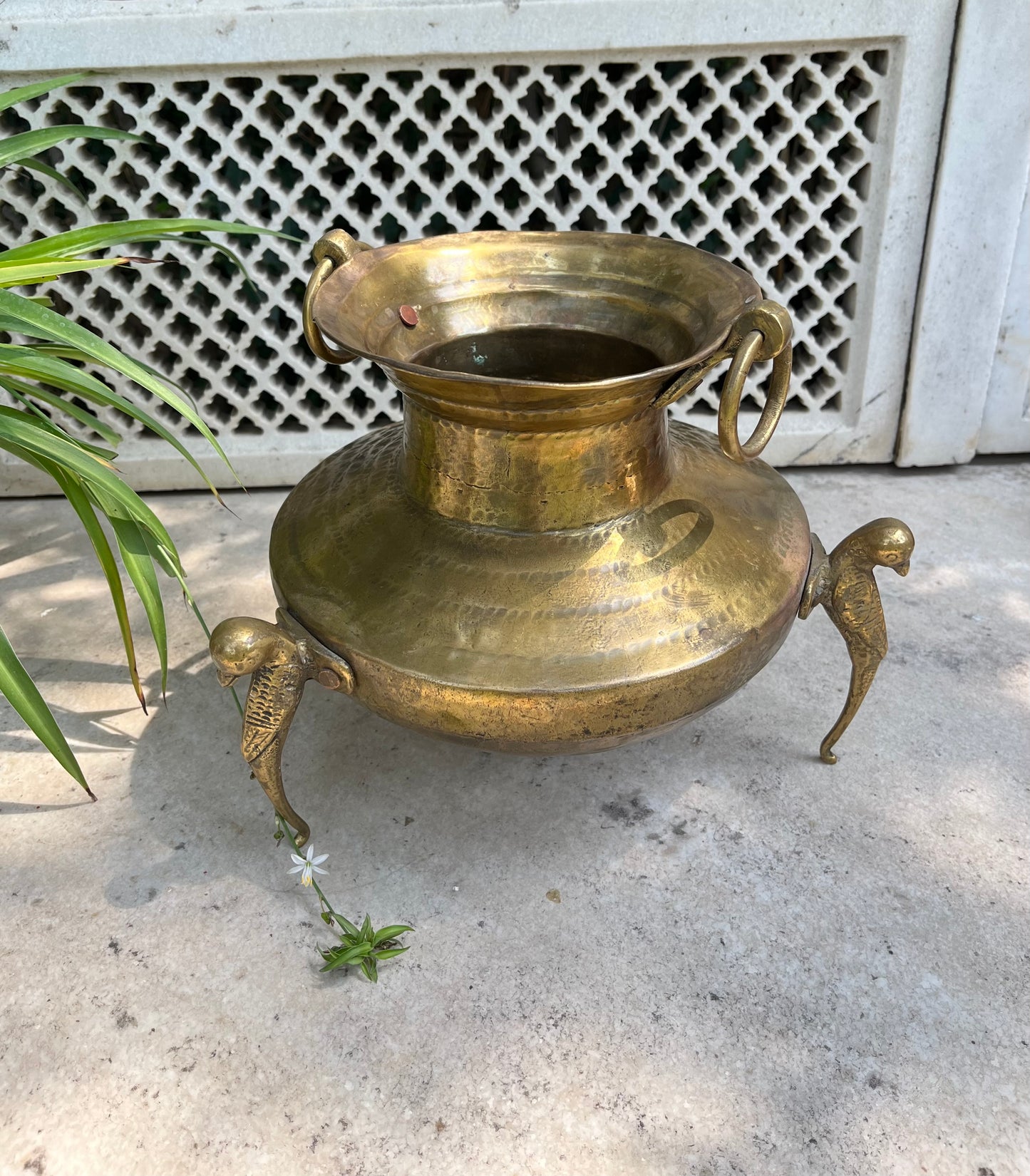 Vintage Brass Pot Bird Stand