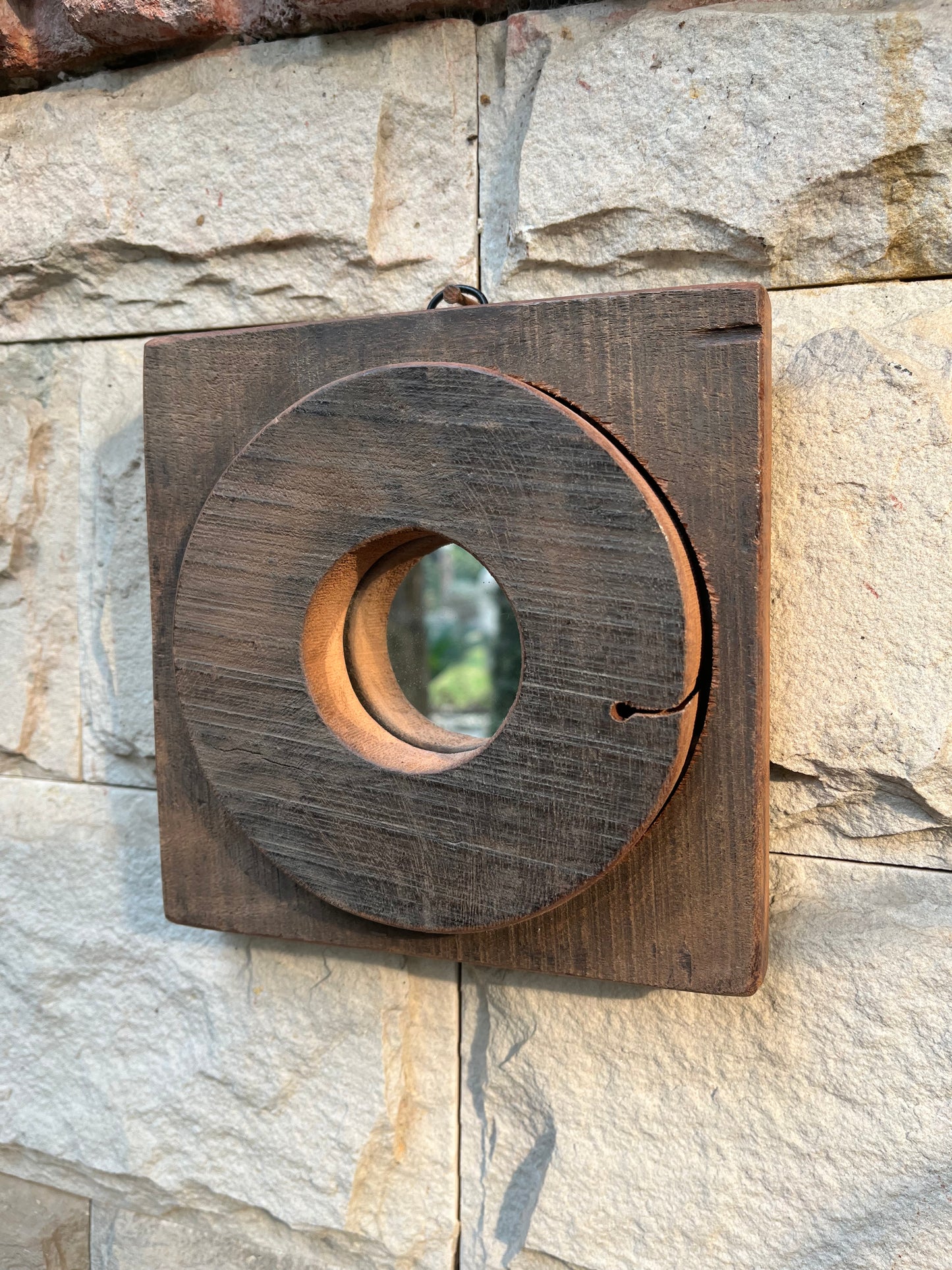Wooden Rustic Round Mirror