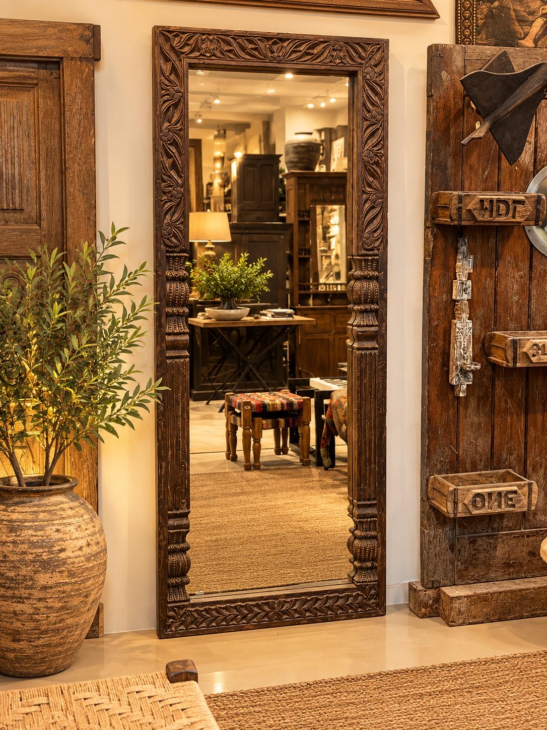 Hand Carved Long Mirror 