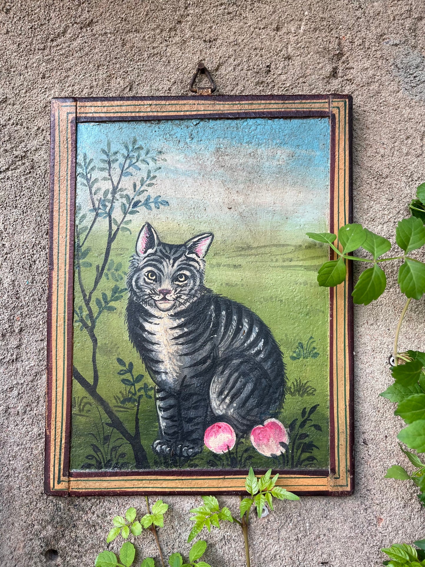 Vintage Iron Wall Cat Painting
