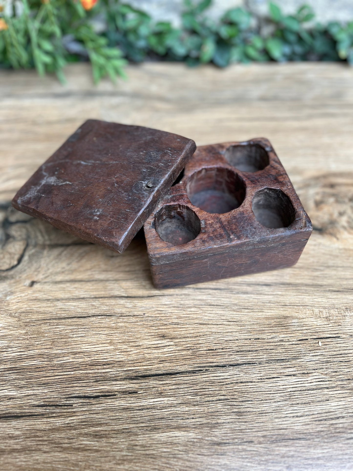 Wooden Old Square Sliding Masala Box