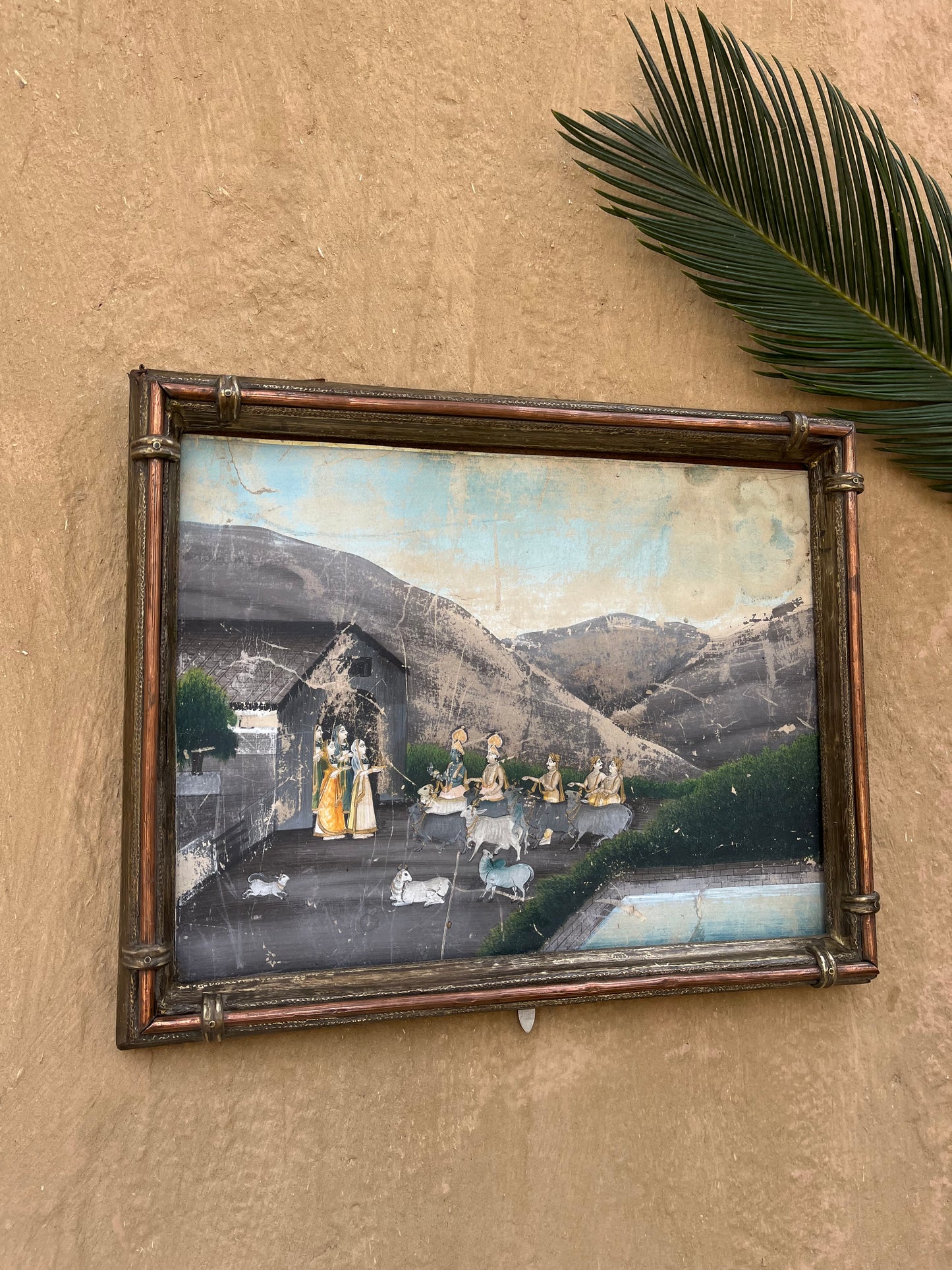 Vintage Brass Frame Krishna Painting