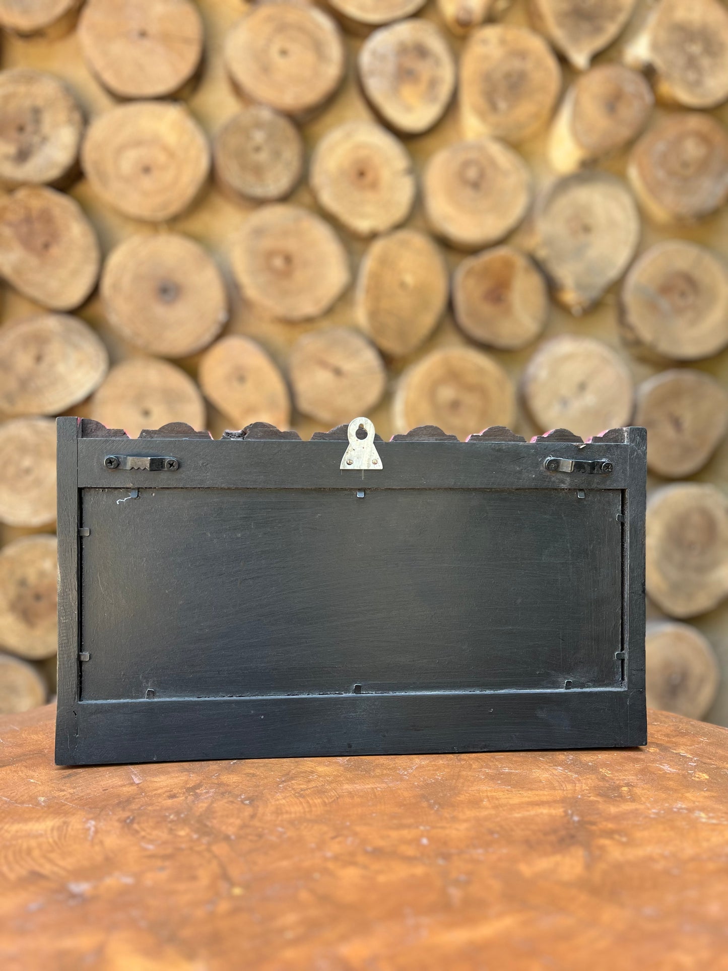 Wooden Pink Jharokha Wall Shelf