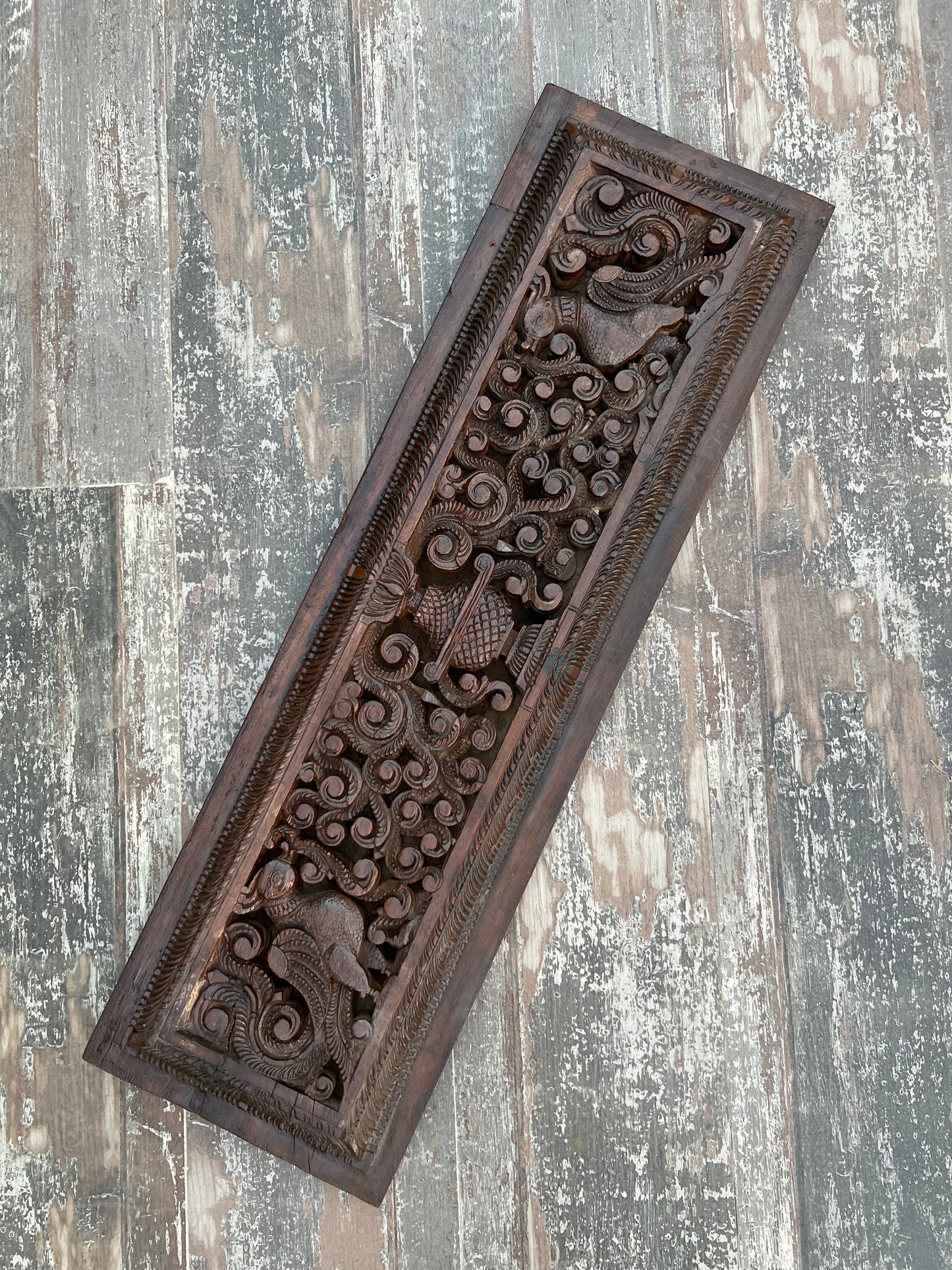 Wooden Carved Peacock Panel