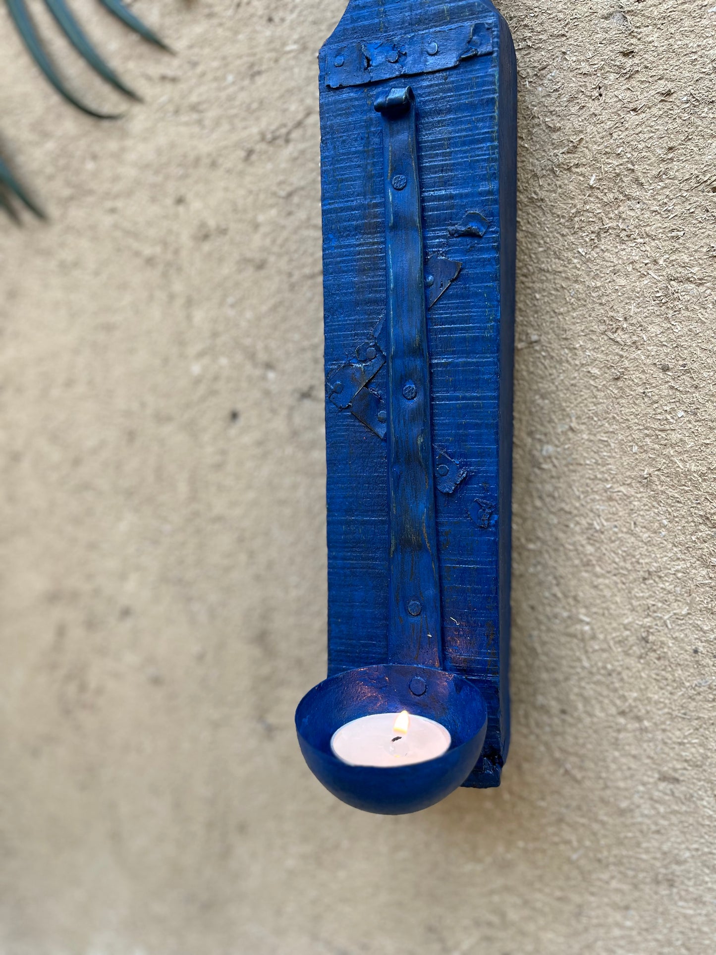 Wood Wall Blue Candle Stand