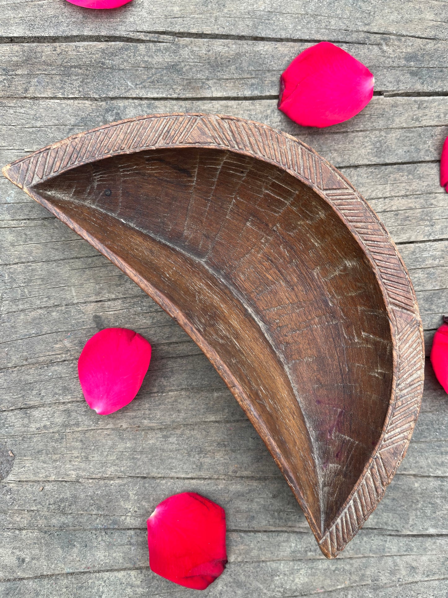 Wooden Hawan Spoon Moon Shape