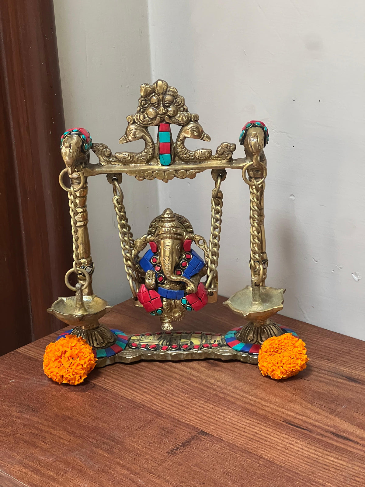 Brass Stone Swing Ganesha 