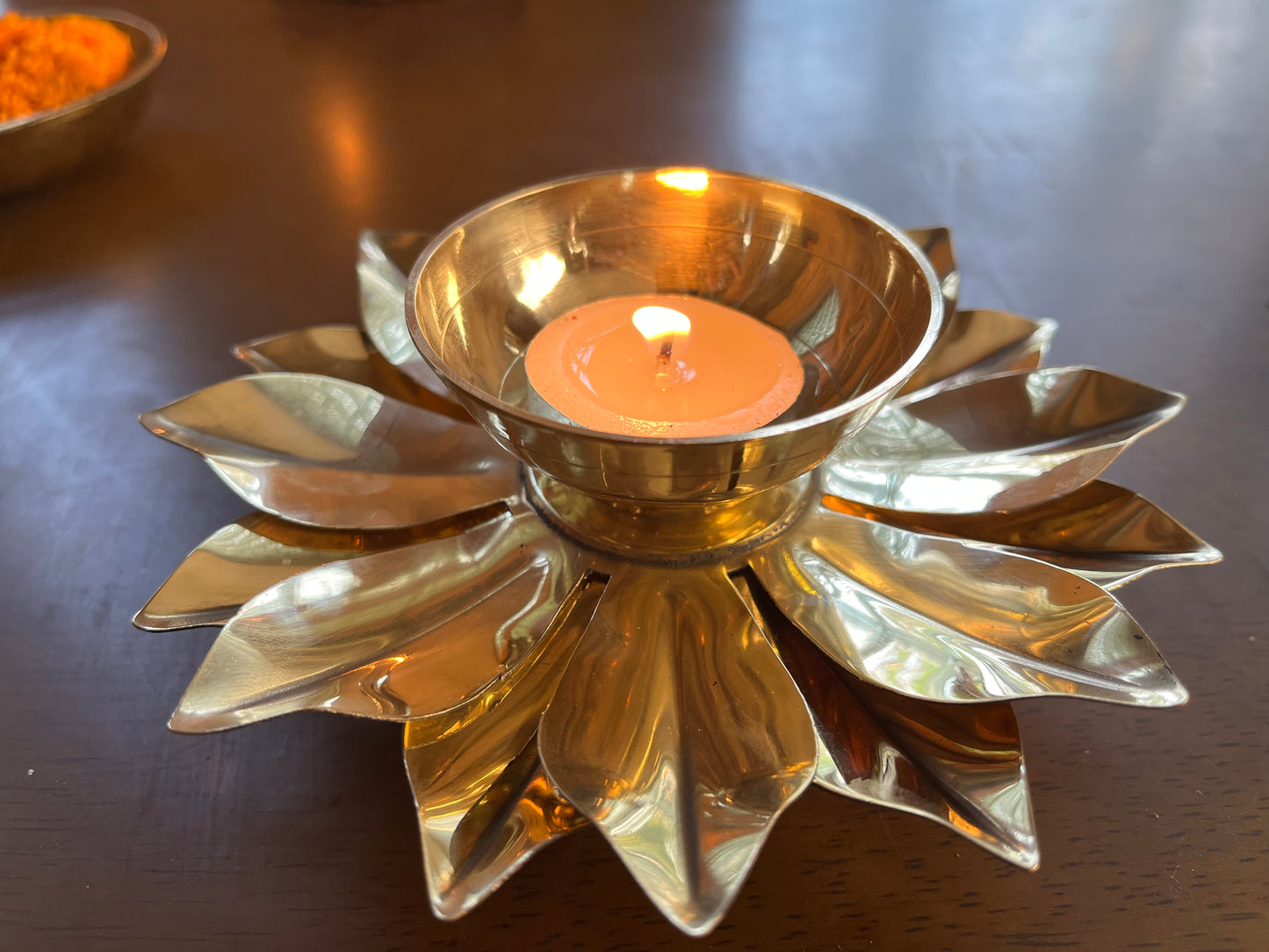 Lotus Gold Brass Table Diya