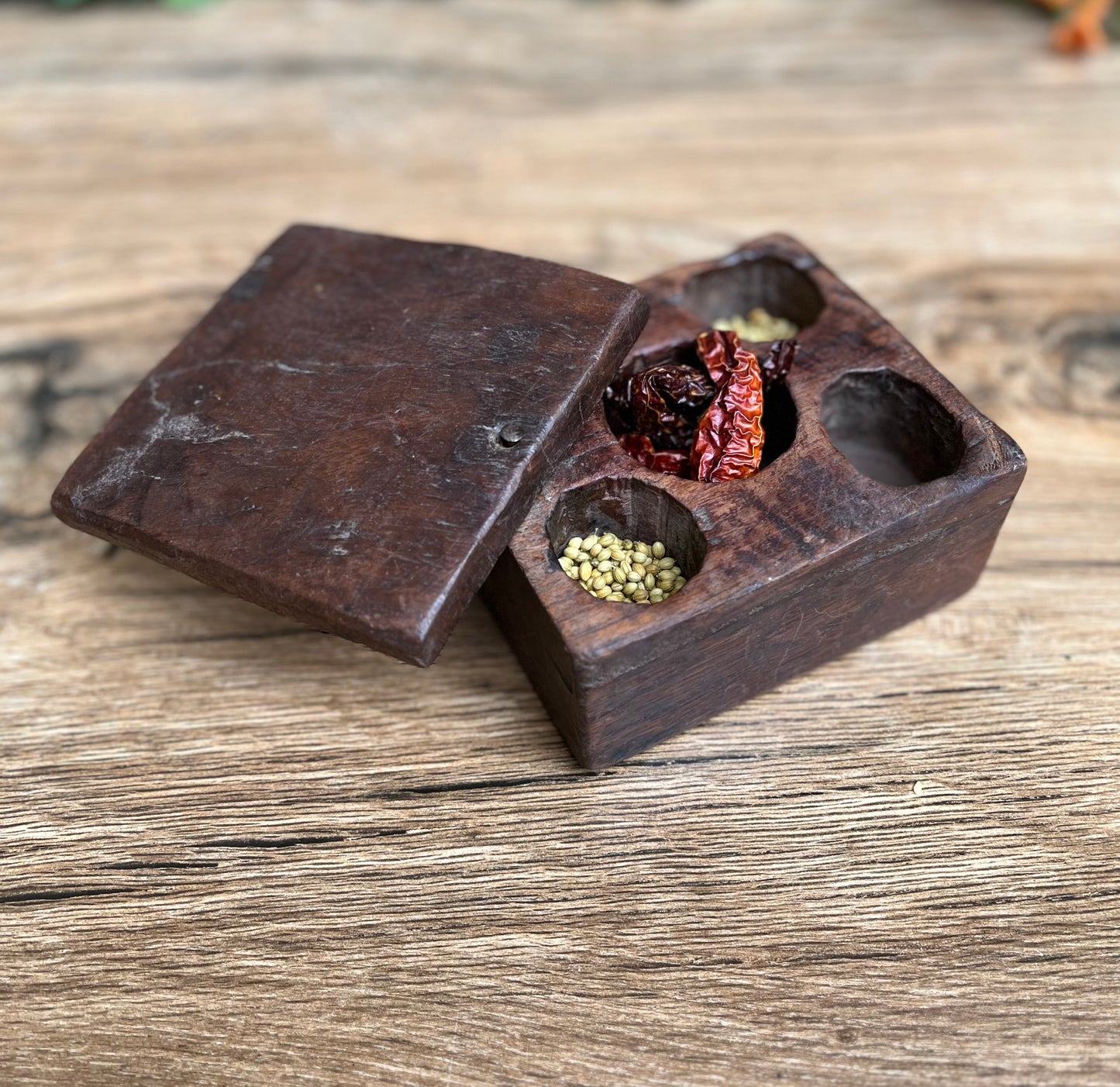 Wooden Old Square Sliding Masala Box