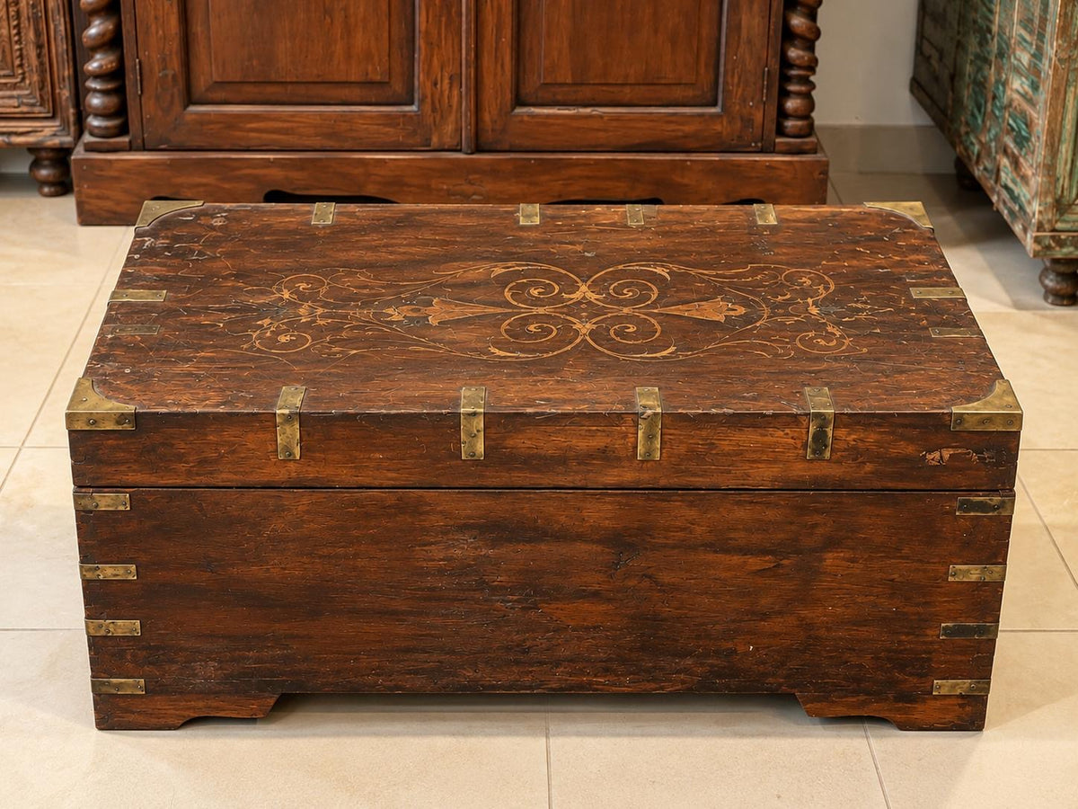 Old Brass Inlay Work Box