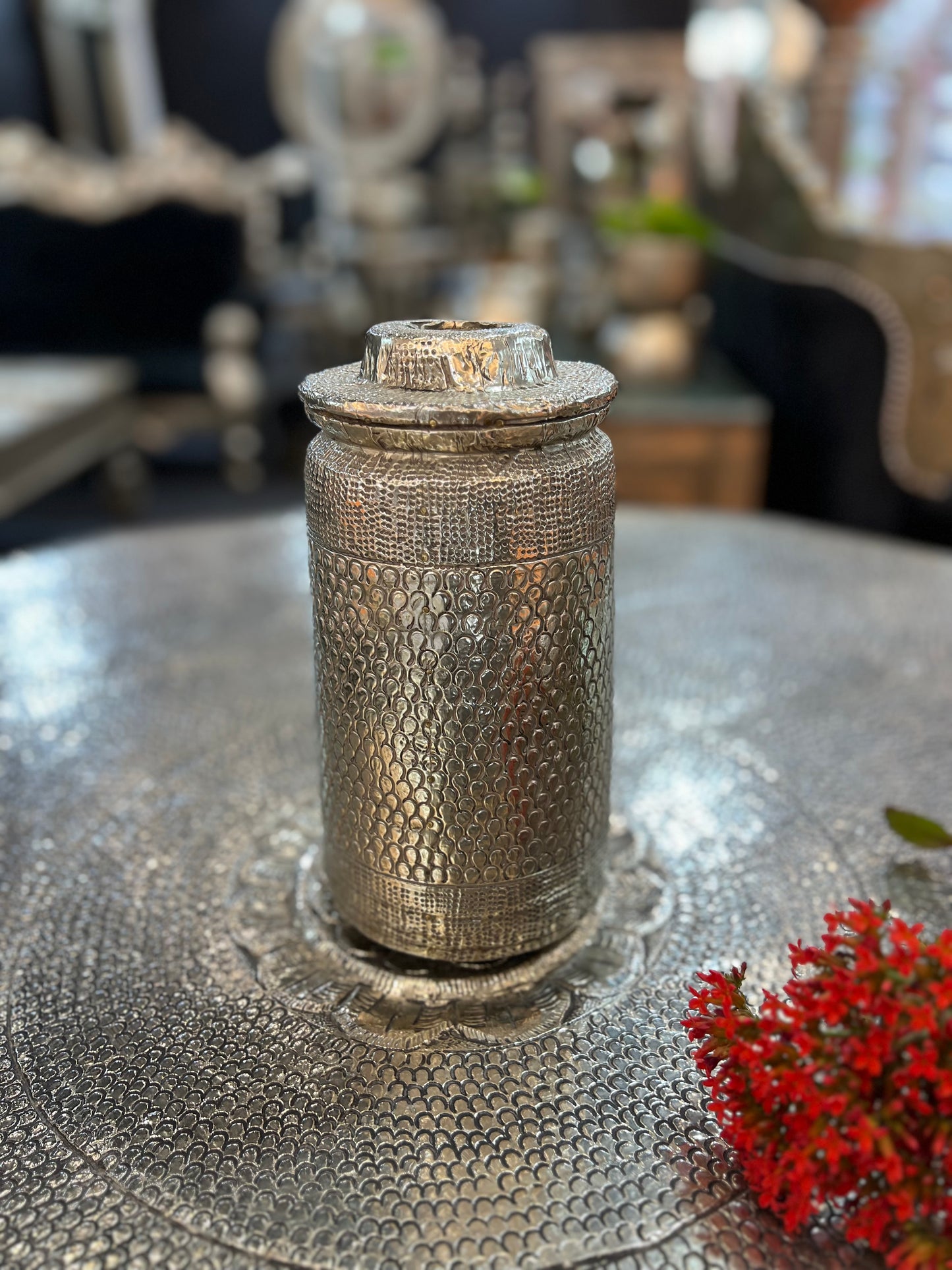 Wood Old German Silver Flower Pot