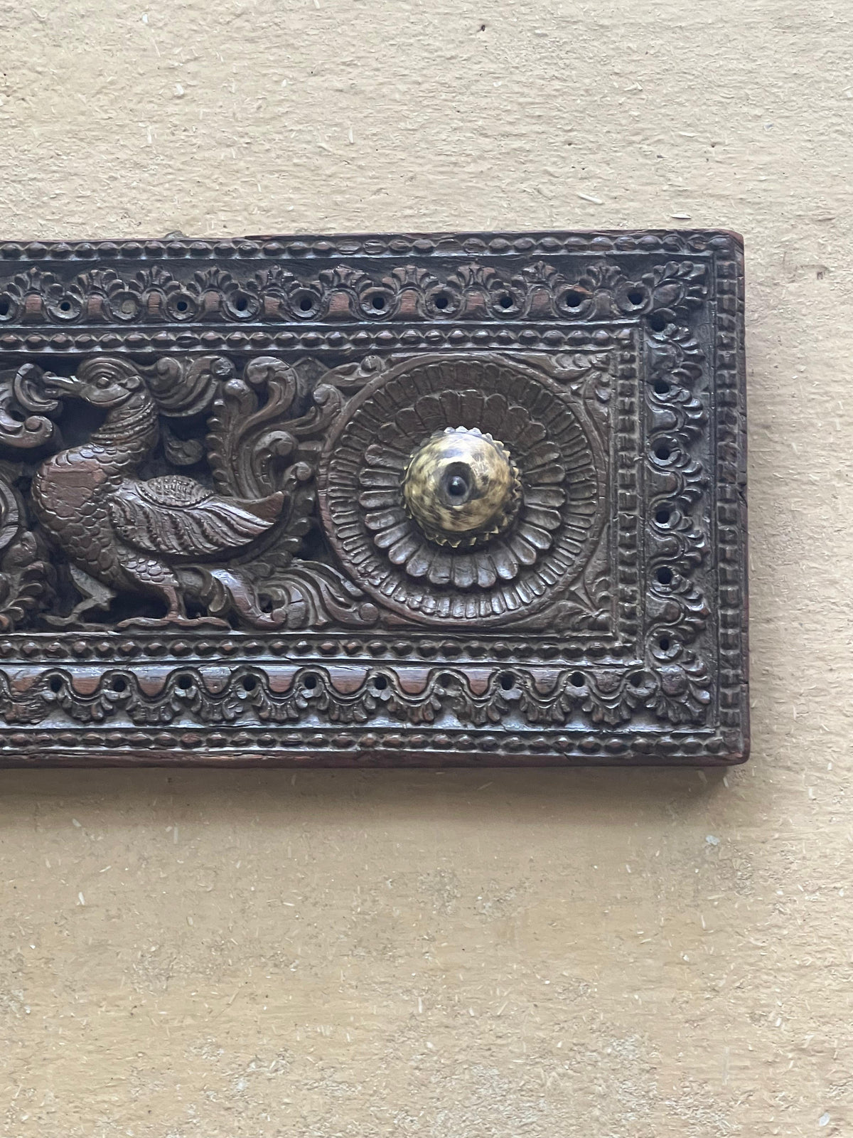 Hand Carved Peacock Panel 