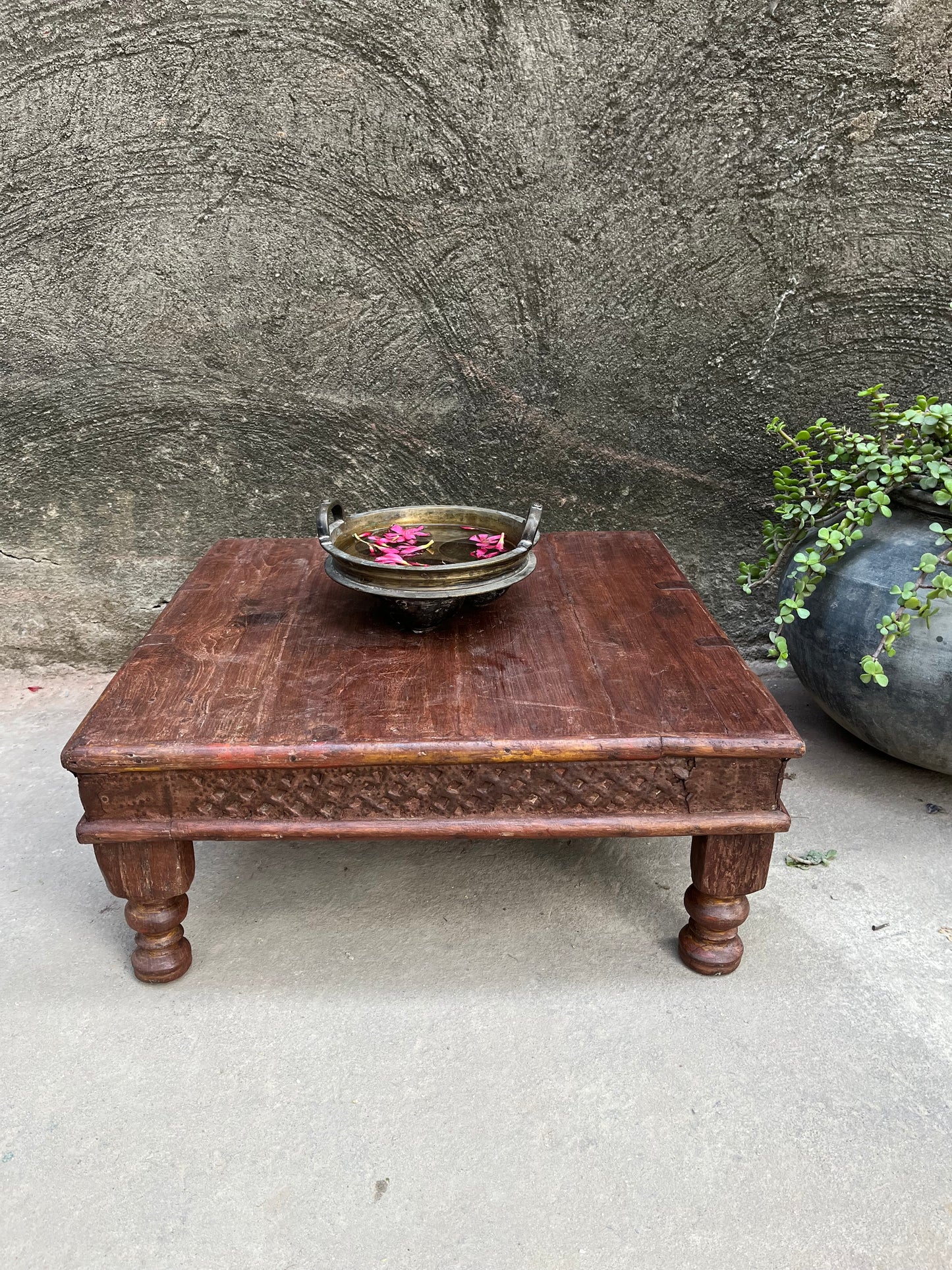 Old Teak Wood Square Chowki