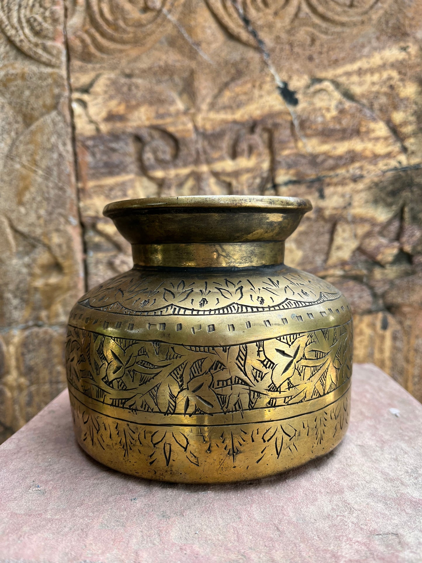 Vintage Brass Carved Pot Lota