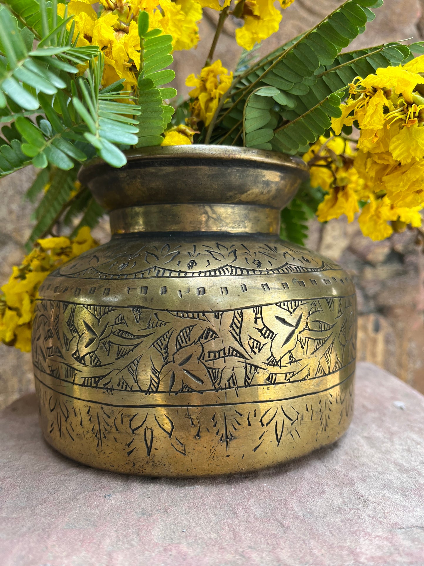 Vintage Brass Carved Pot Lota