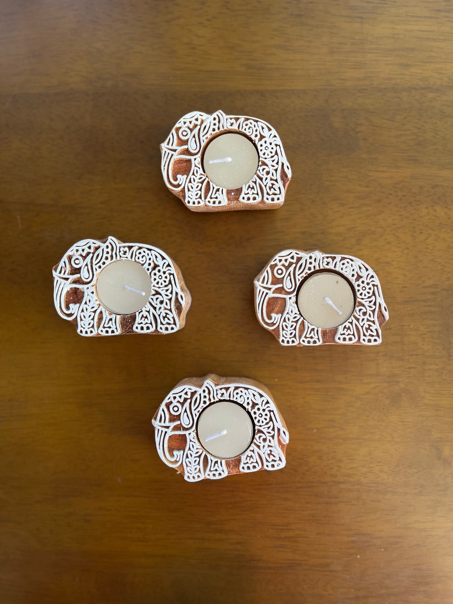 Elephant Printing Block Candle Holder Set Of 4 Pc