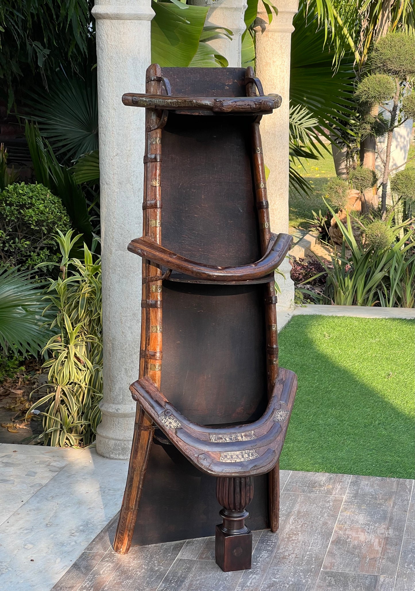 Vintage Camel Seat Wood Standing Plant Shelf