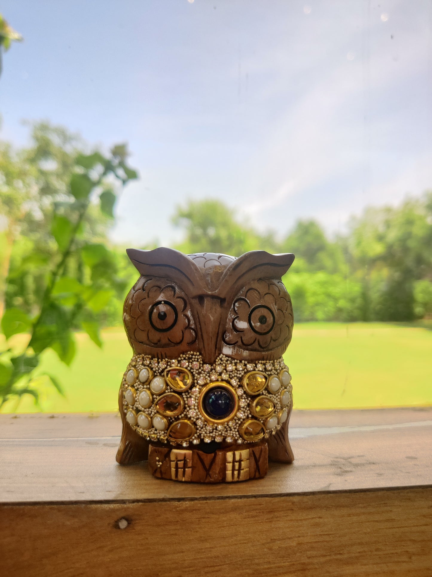 Wooden owl with Pearl work
