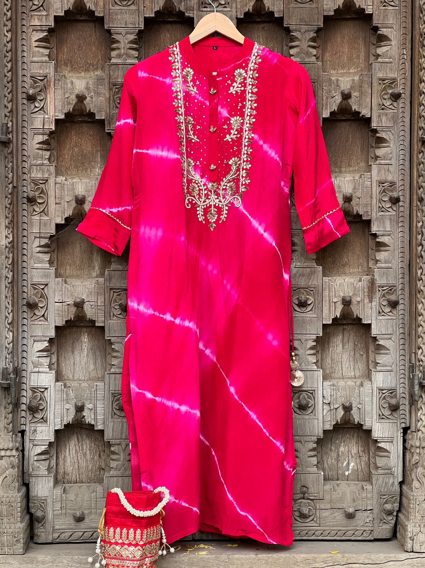 Pure silk pink Lehariya suit