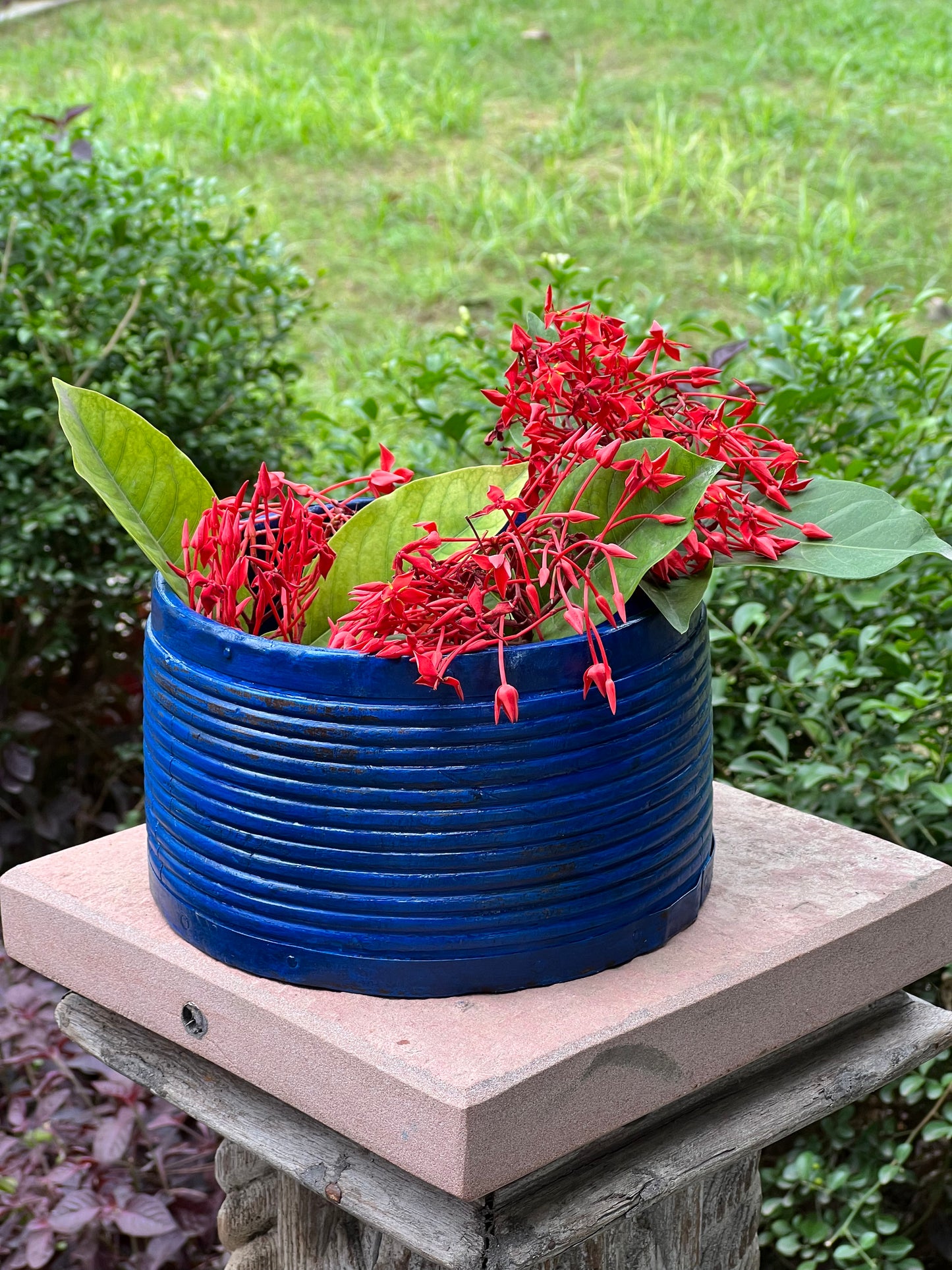 Vintage Blue Flower Planter