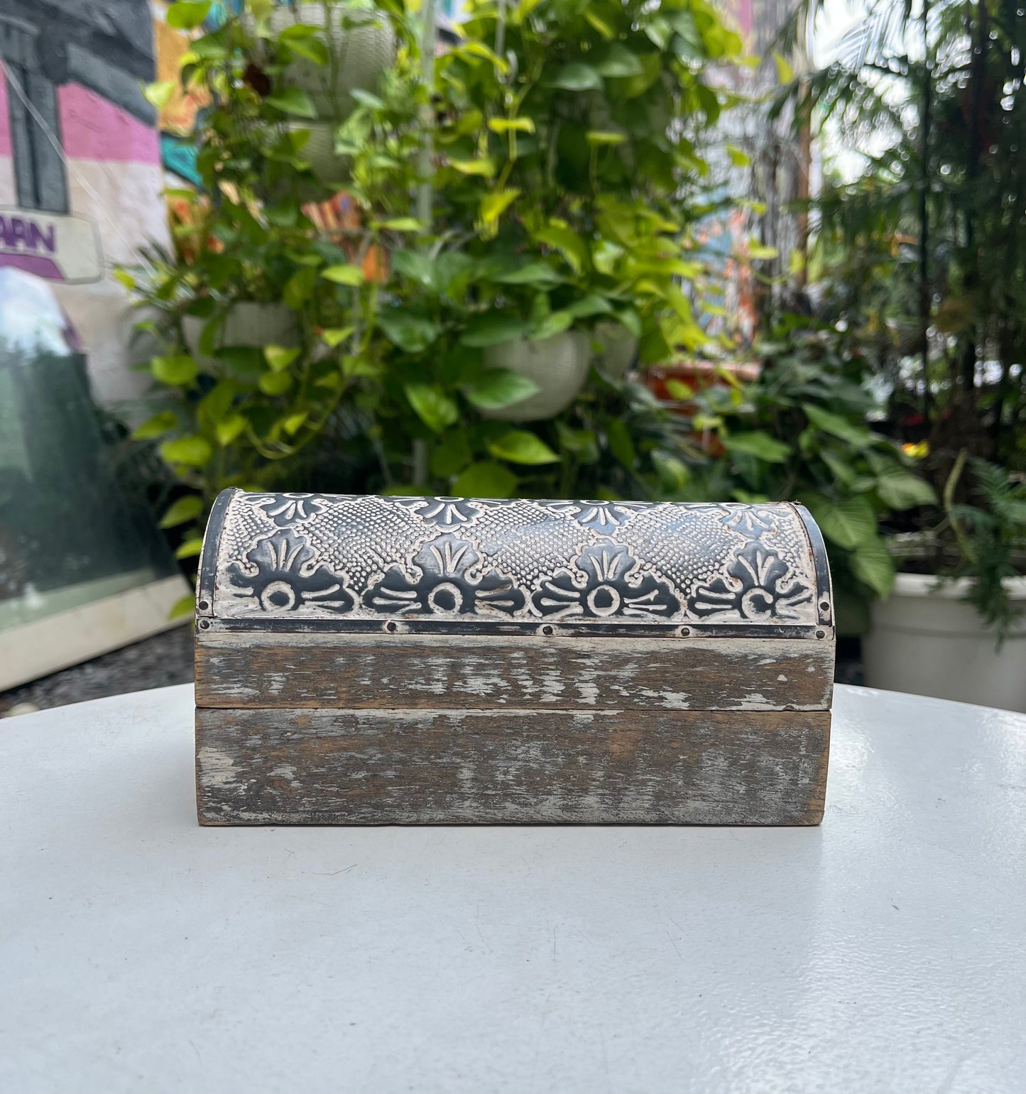 White Half Round carved box