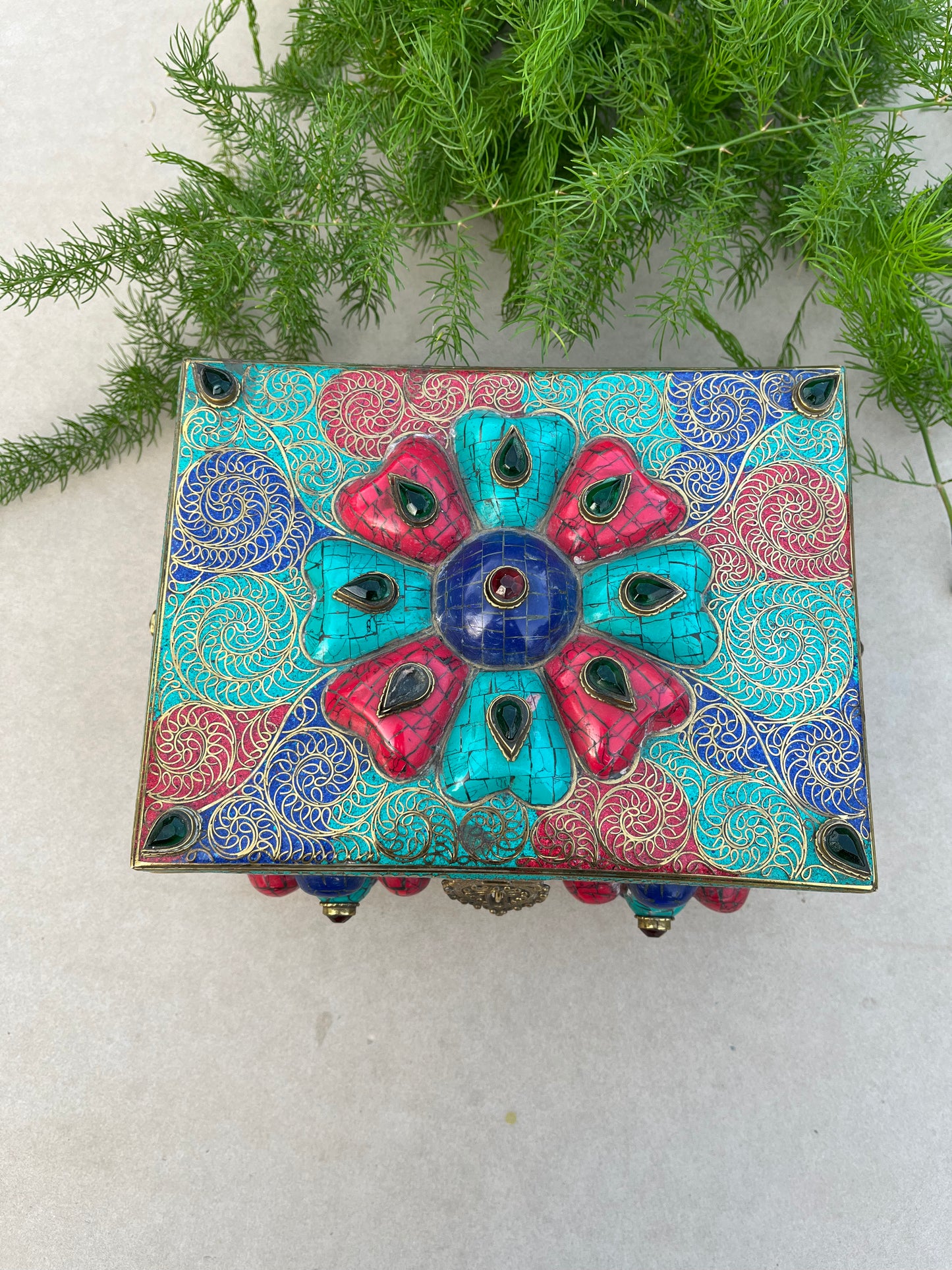 Brass Stone Vintage Jewellery Box
