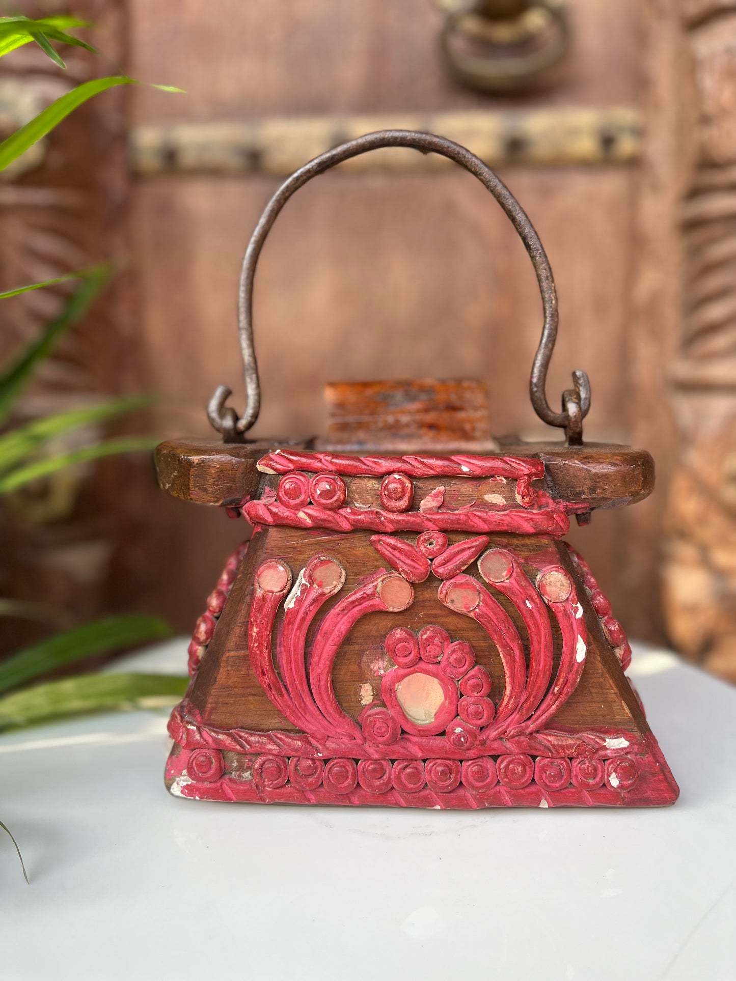 Vintage Wood Oil Pot Teliya