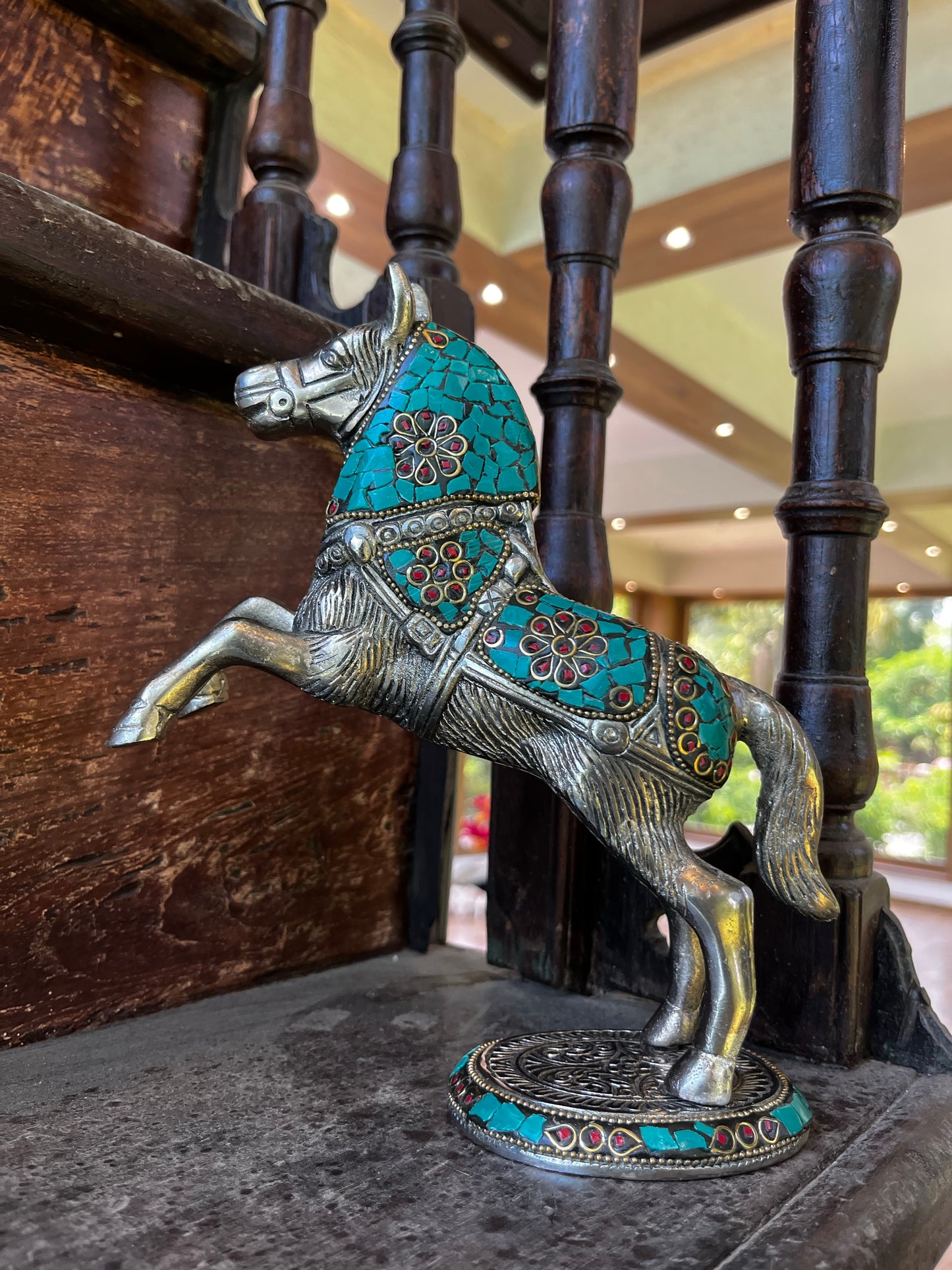 Turquoise Coral Jumping Decorative Horse