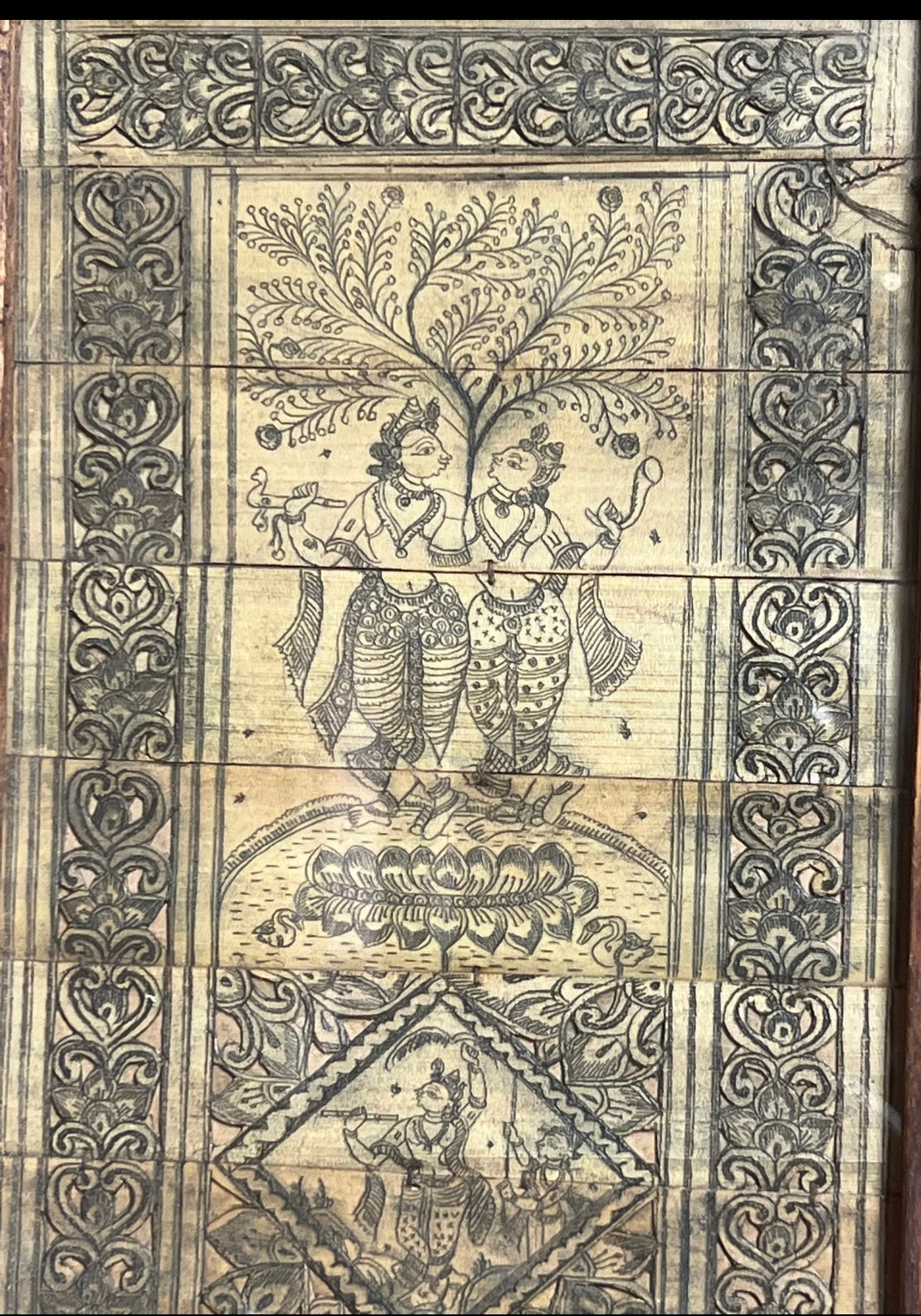Palm Leaf Old Radha Krishna Painting