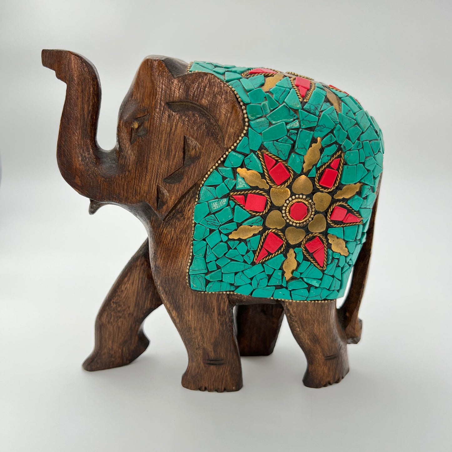Image of Wooden Elephant with Stone Work. The Source India is an Indian Handicraft, Home Decor, Furnishing and Textiles Store. Our Mission is to allow the enhancement of India's Culture
