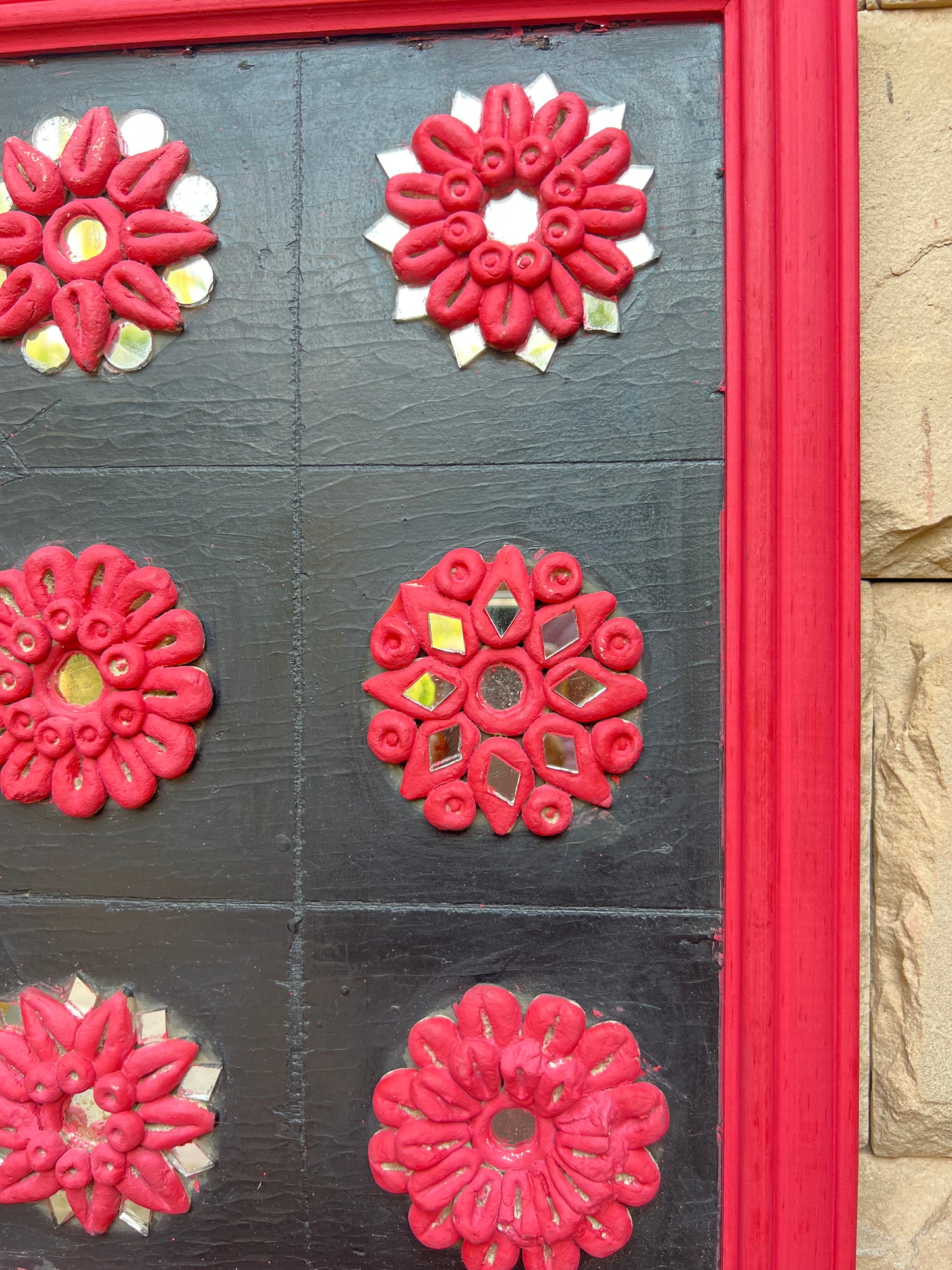 Image of Elegant and Traditional Pink Panel with Clay Flower Work The Source India is an Indian Handicraft, Home Decor, Furnishing and Textiles Store. Based out of Hauz Khas Village New Delhi, each piece is carefully procured to allow the enhancement of India's Culture.