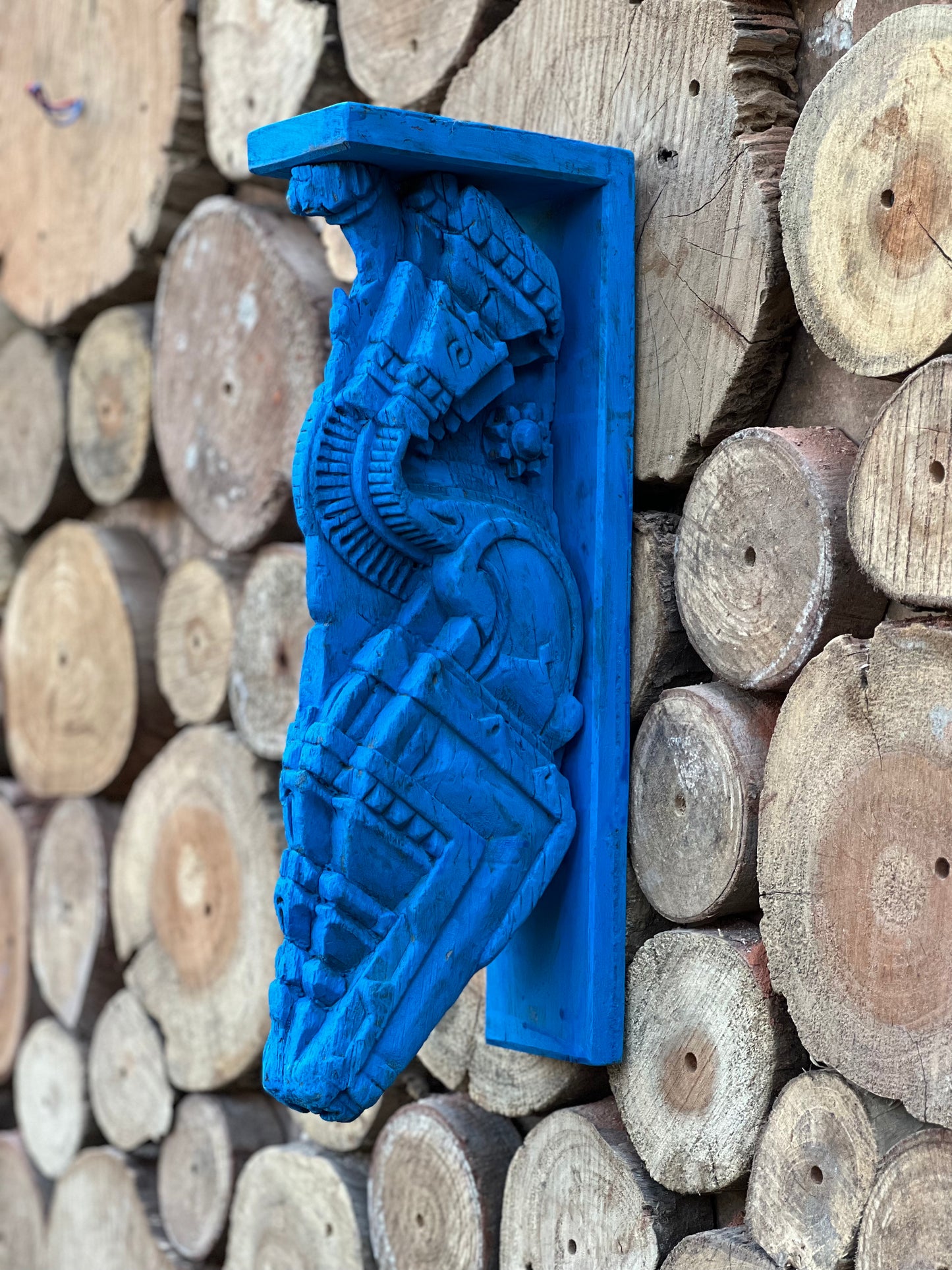 Vintage Blue Carved Wall Bracket