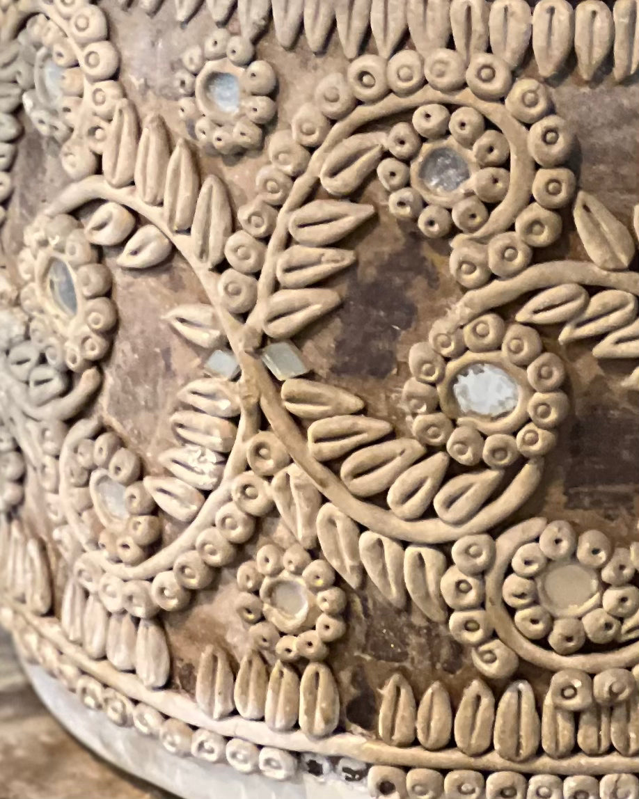 Vintage Wood Distressed Terracotta Mirror Pot