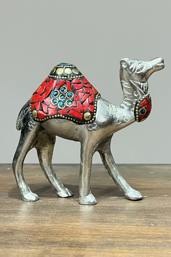 Image of Metal Camel with Stone Work The Source India is an Indian Handicraft, Home Decor, Furnishing and Textiles Store. Our Mission is to allow the enhancement of India's Culture