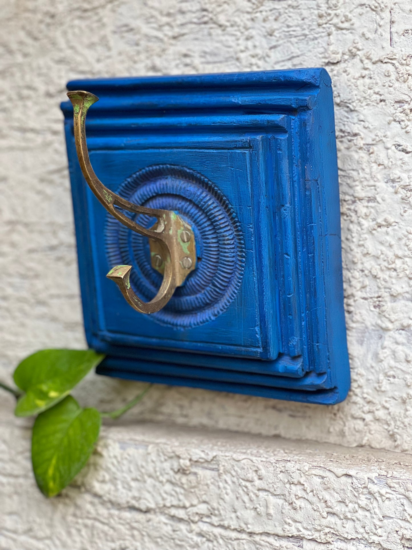 Wooden Hand-carved Blue Hook Panel