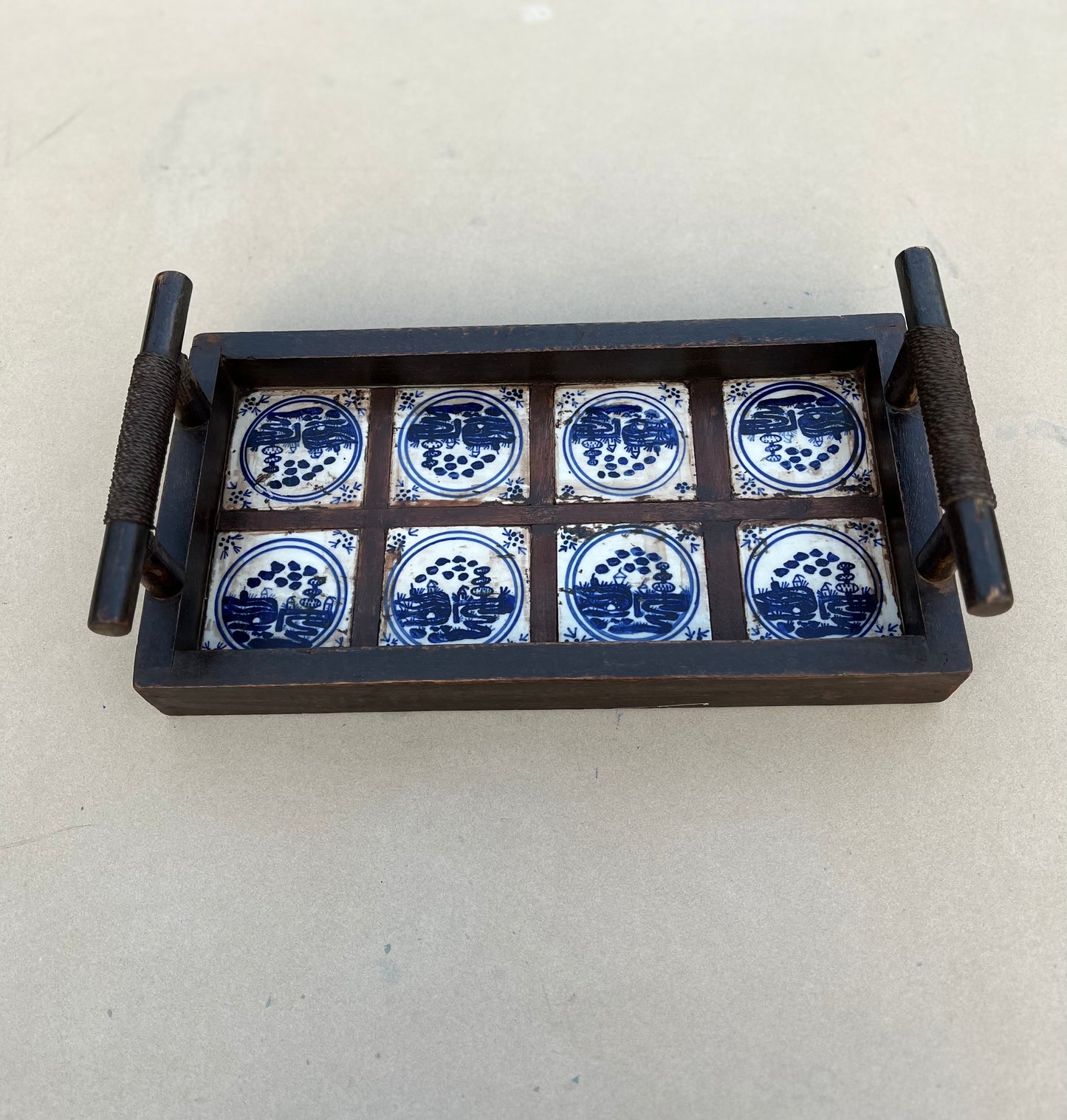Wooden Blue Old Tile Tray