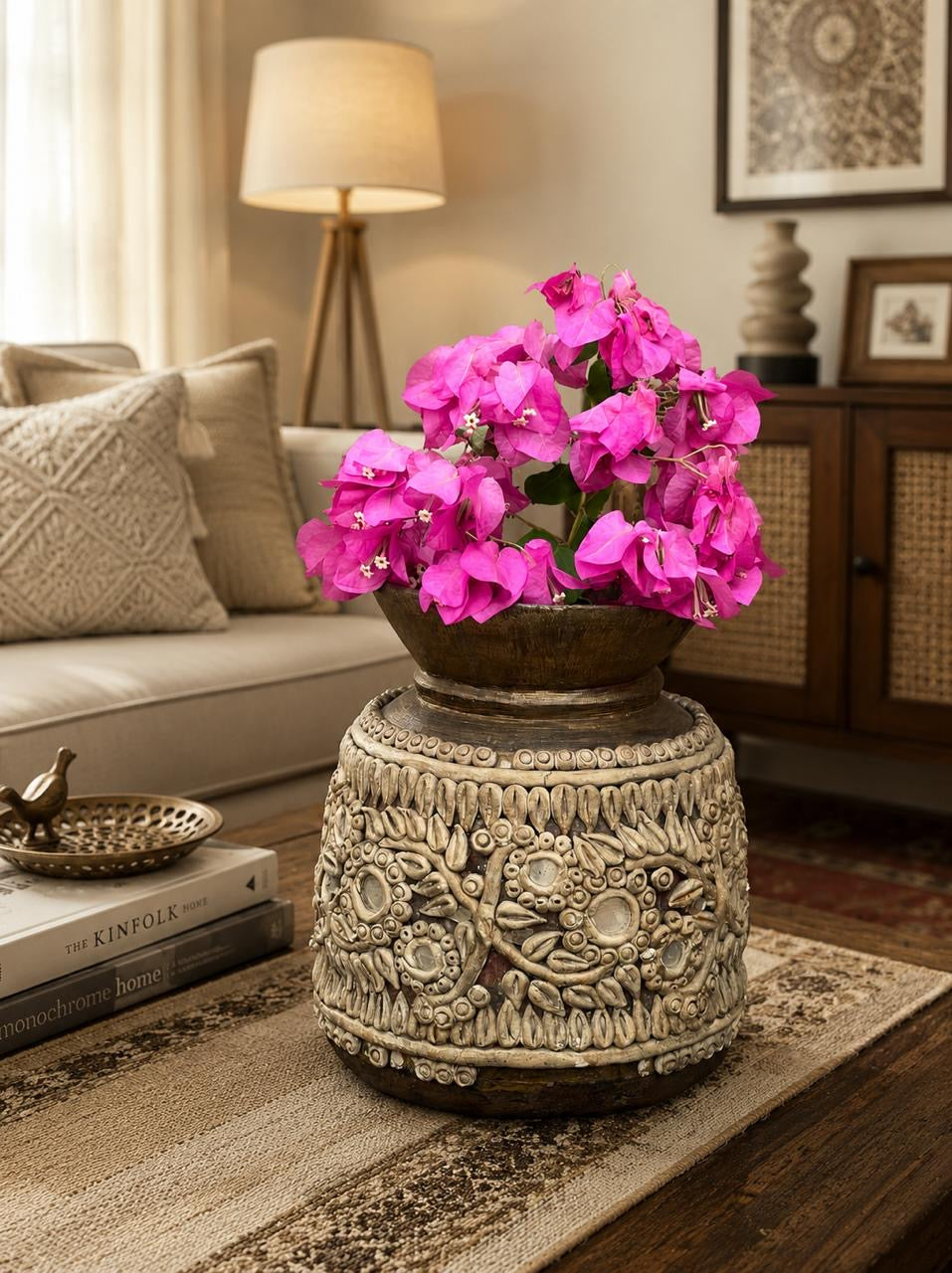 Wood Terracotta Mirror Pot