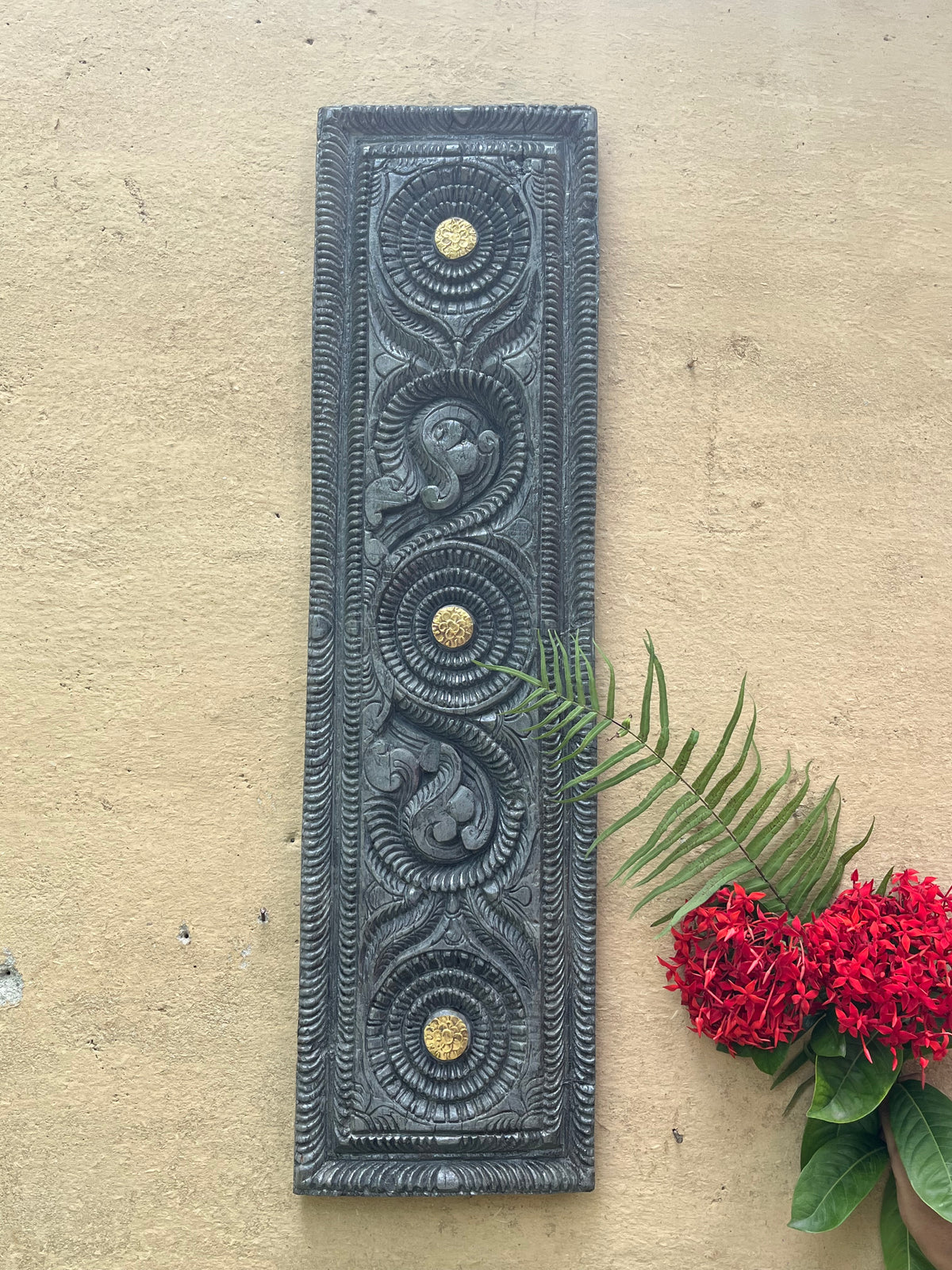 Hand  Carved Gray Decorative Panel