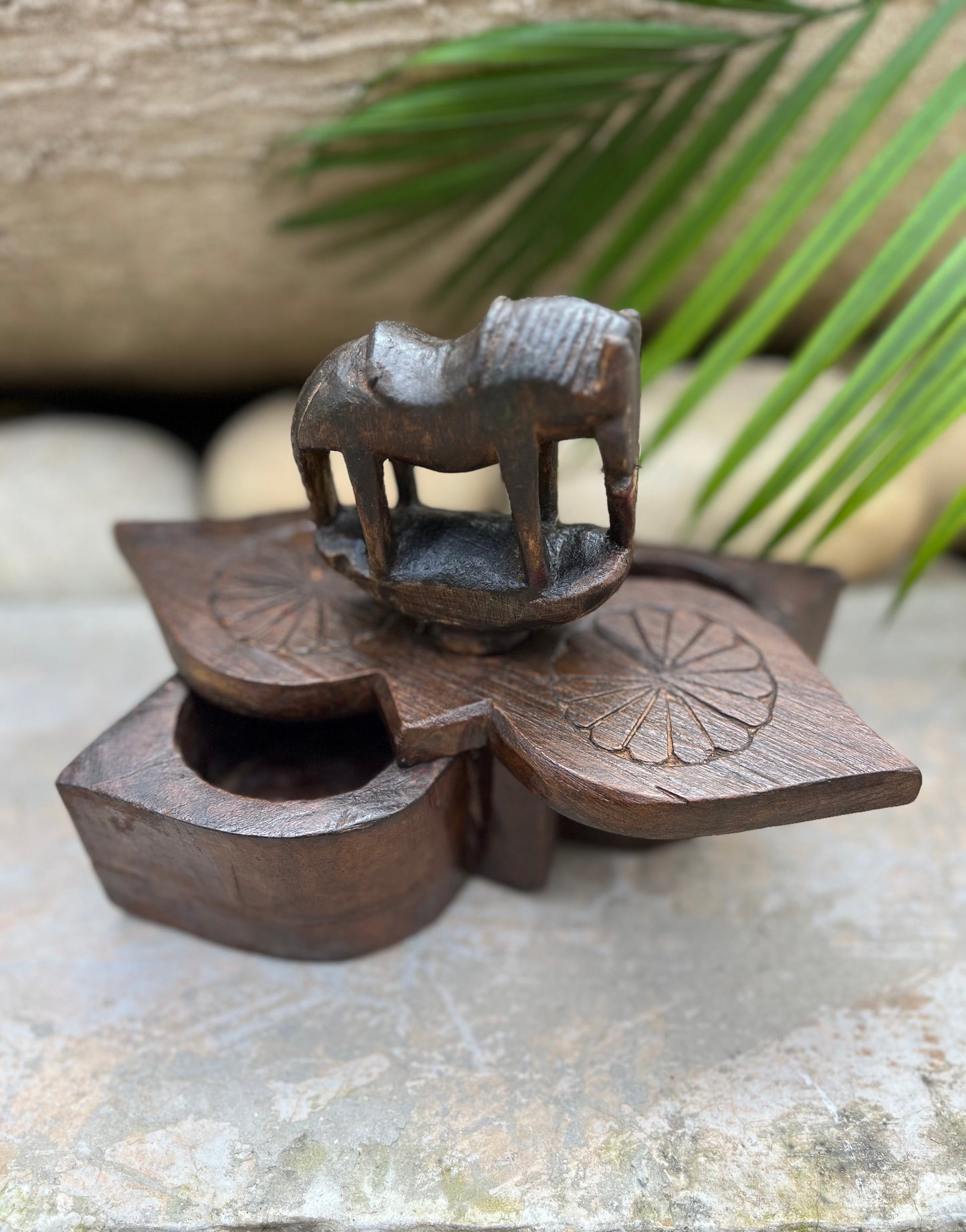 Wood Elephant Head Spice Box