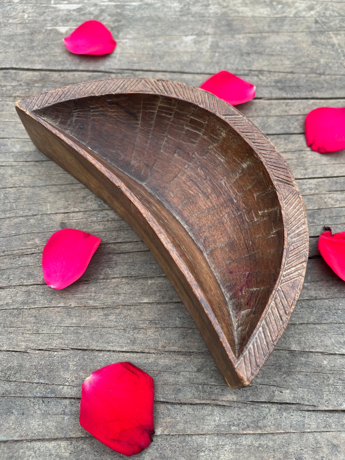 Wooden Hawan Spoon Moon Shape