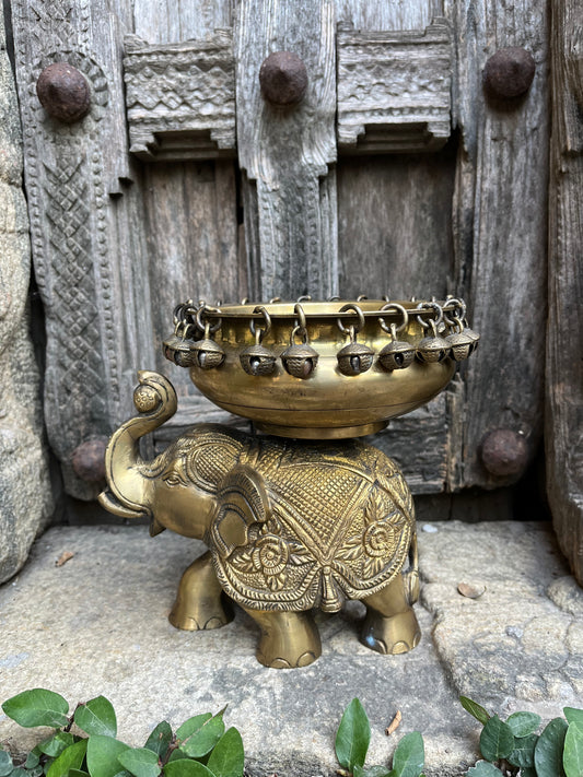 Elephant Brass Urli With Bells 6”