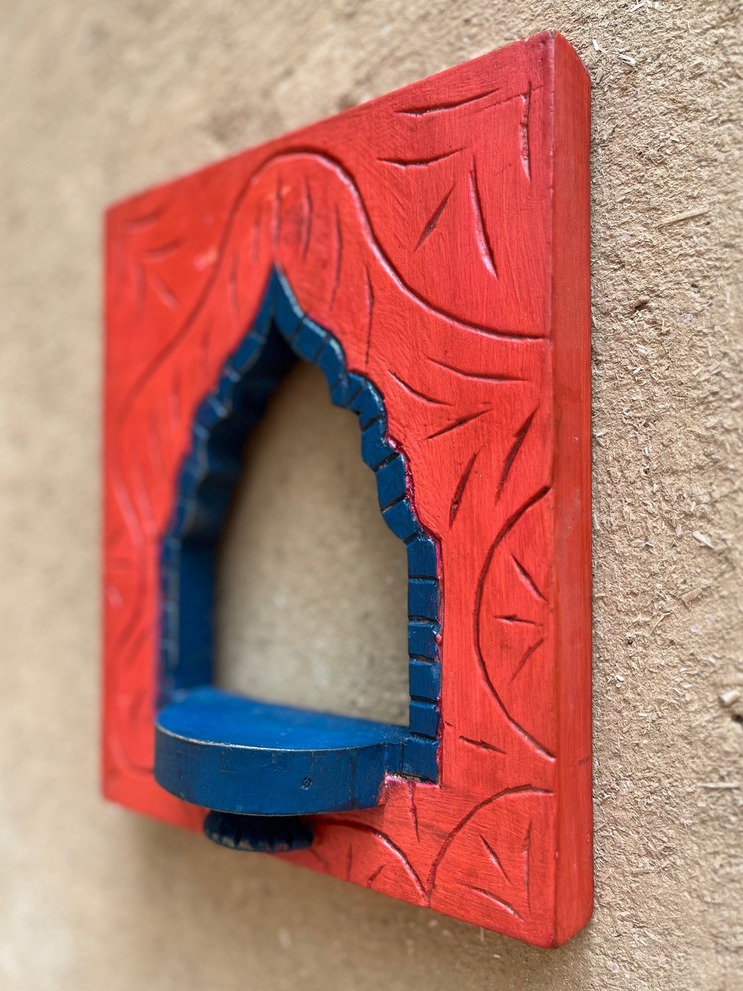 Wooden Orange painted Jharokha Lamp