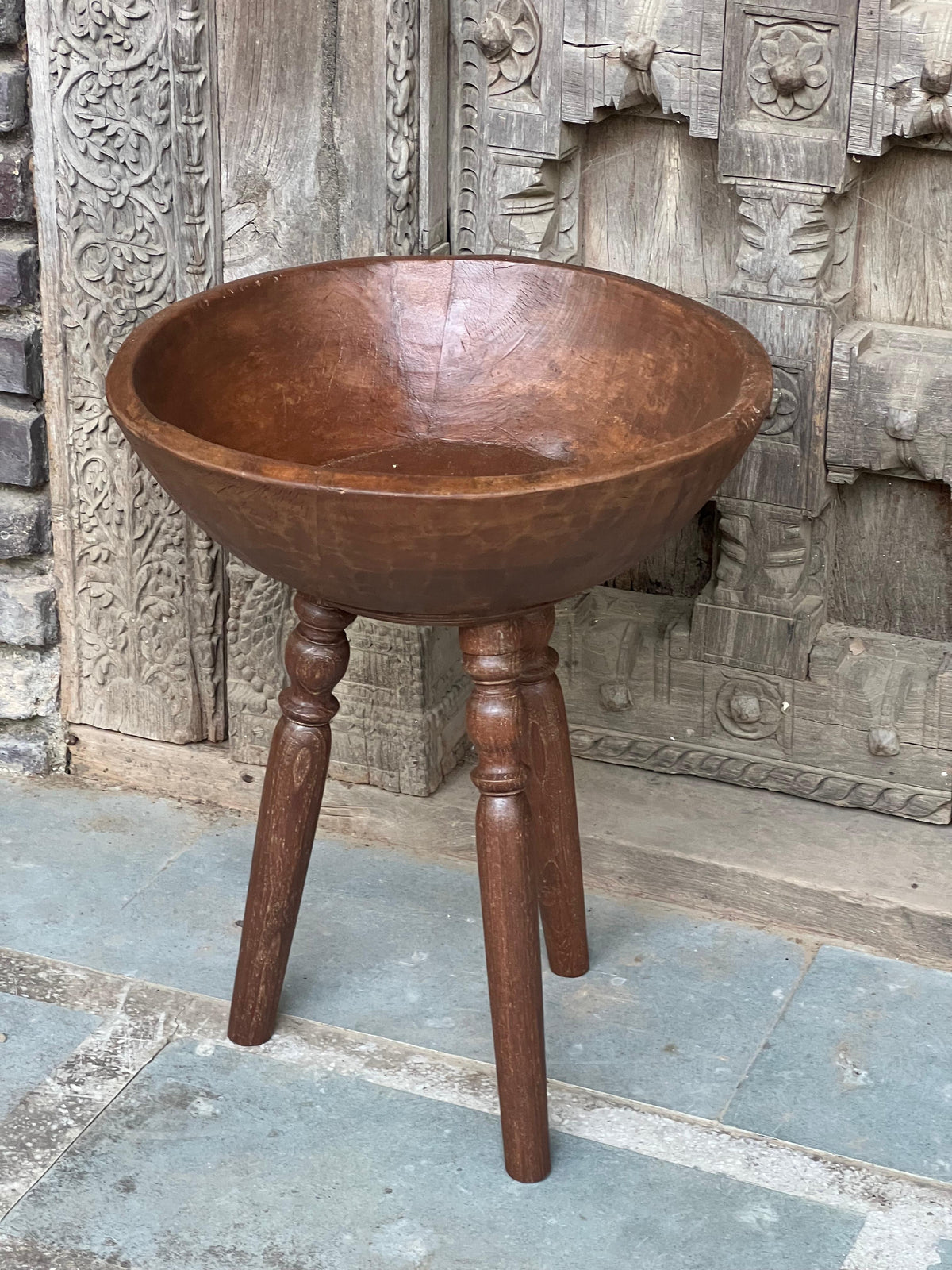 Old Teakwood Stand Round Planter ￼￼