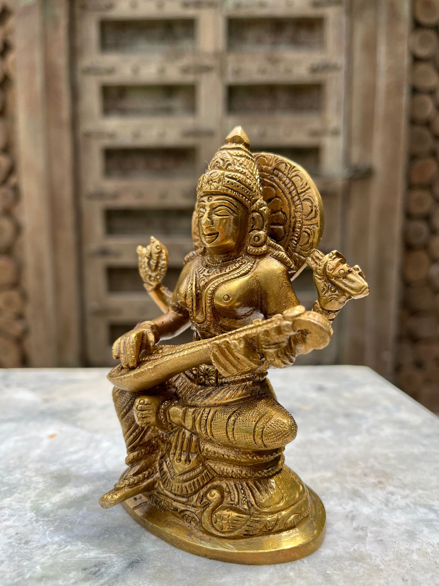 Brass Sitting Saraswati