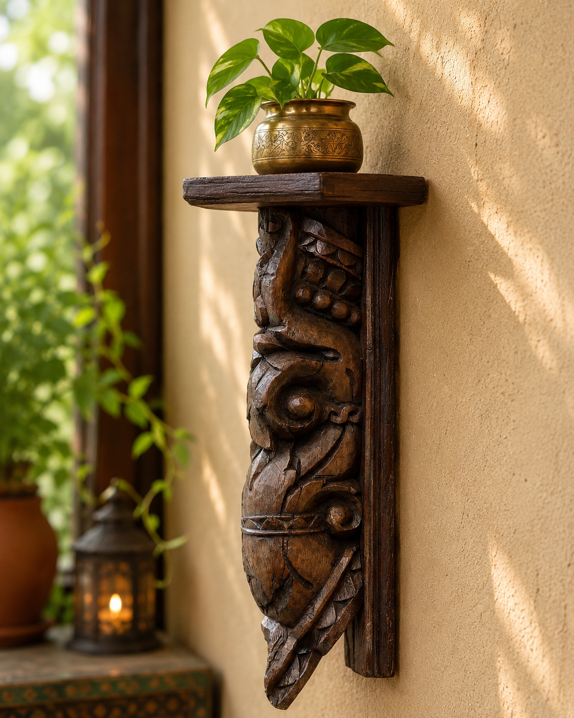 Wooden Hand-Carved Wall Bracket