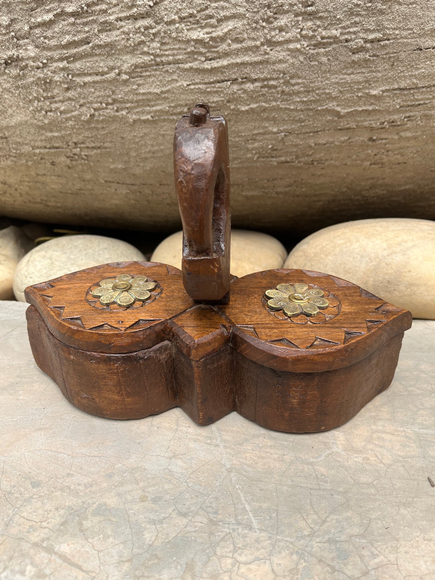 Hand Carved Brass flower Sliding Spice Box